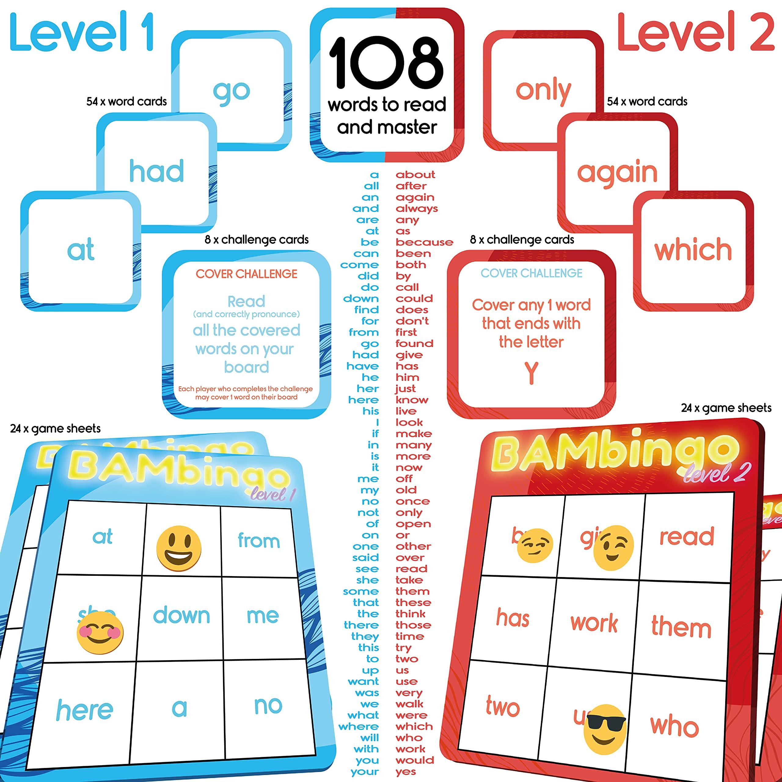 THE BAMBINO TREE THE BAMBINO TREE Sight Word Bingo Game Level 1 and 2 - Learn to Read Vocabulary for Kindergarten 1st Grade - Dolch\'s Fry\'s Words Lists