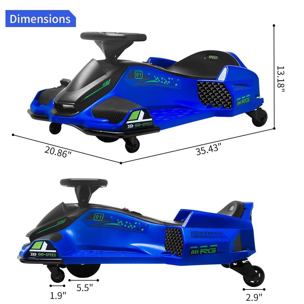 Nasitip 12V Kids Ride on Drift Car for Kids, 7ah 45W Motor Electric Drifting Go-Kart Up to 5 mph Variable Speed, Built-in Music,Colorful Tail LED Light,USB,Low-Power Alarm,Max Load 110lbs, Blue
