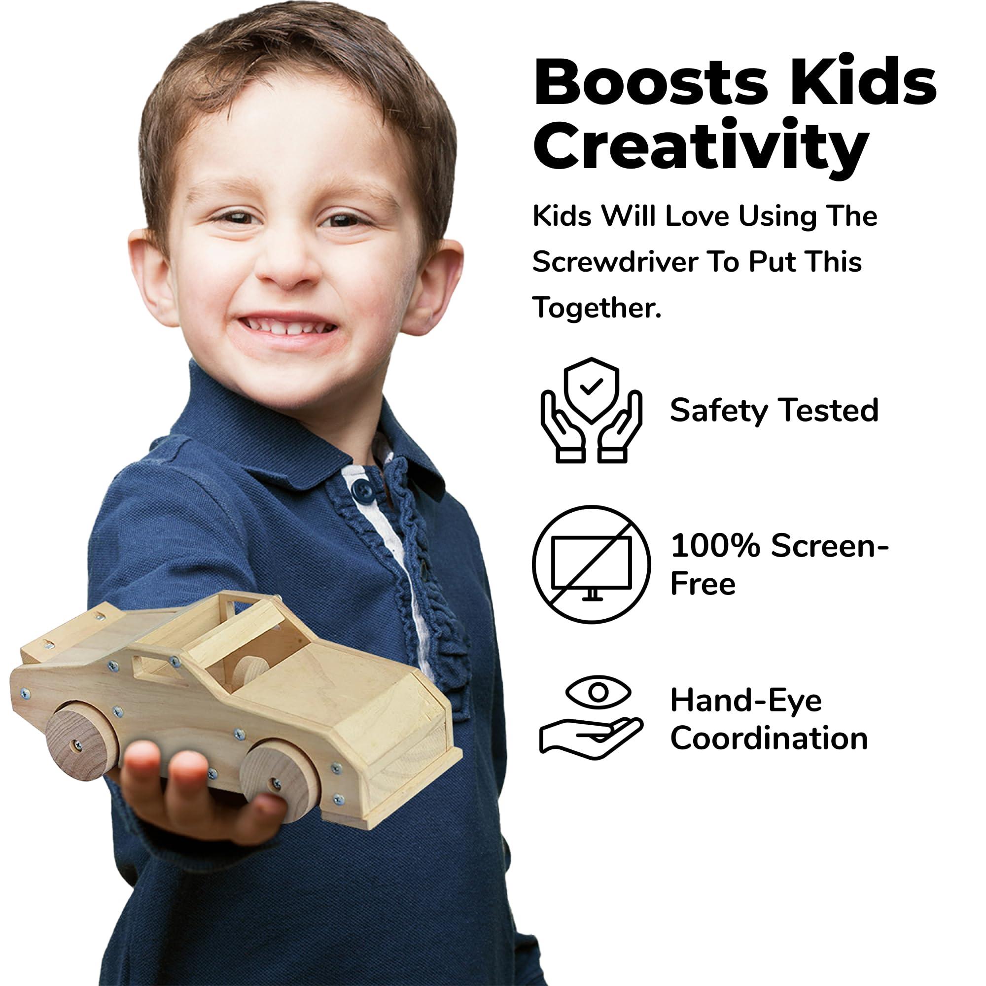 Kraftic Kraftic Woodworking Building Kit for Kids and Adults, 3 Educational DIY Carpentry Construction Wood Model Kit Toy Projects for Boys and Girls, Build a Wooden Food Truck, Racing Car and Garbage Truck