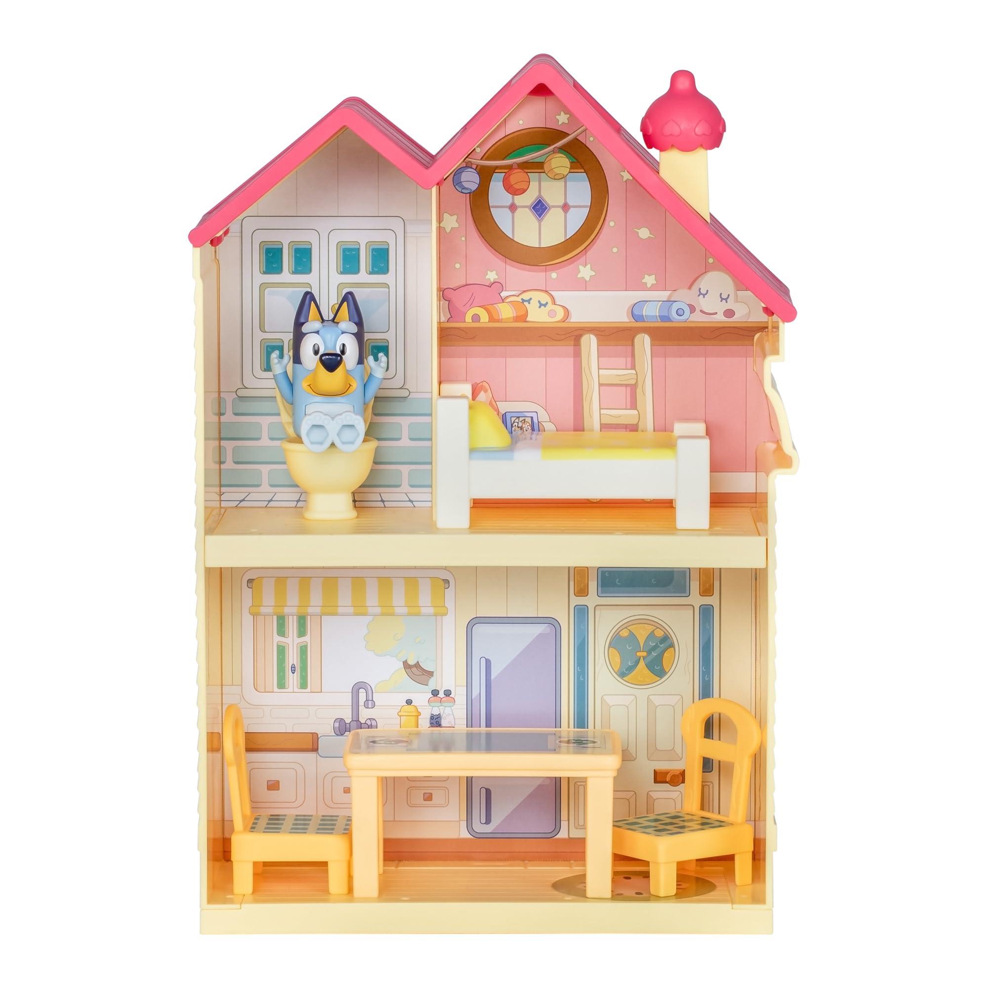 BLUEY BLUEY Mini Home Playset | Compact House Playset with Carry Handle | Three Different Rooms | Kitchen, Bedroom and Bathroom | Includes Figure with 5 Play Pieces
