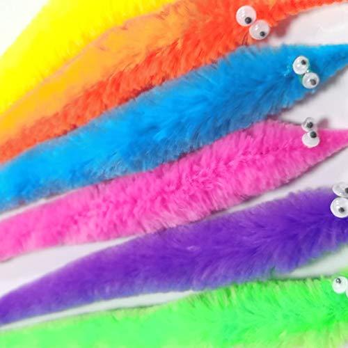 SHENGSEN SHENGSEN 24 Pieces Fuzzy Worm Toys, String Worm Pets Fuzzy Worms On String Bulk Trick Toy Party Favors for Kid Cat (6 Colors)