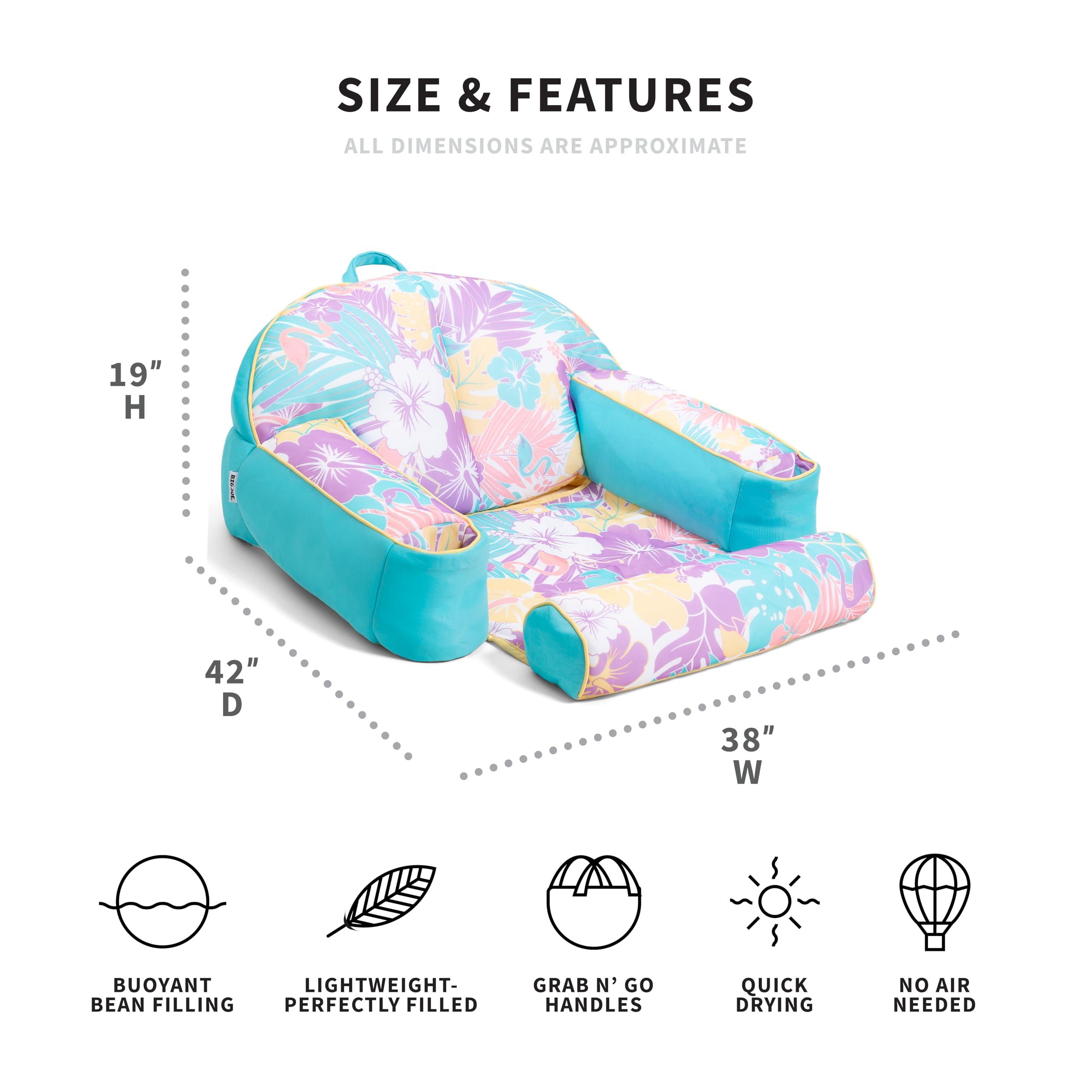 Big Joe Big Joe Lazy Lounger No Inflation Needed Pool Float with Headrest and Footrest, Tropical Hibiscus Aqua Double Sided Mesh, Quick Draining Fabric, 3.5 feet Lounger