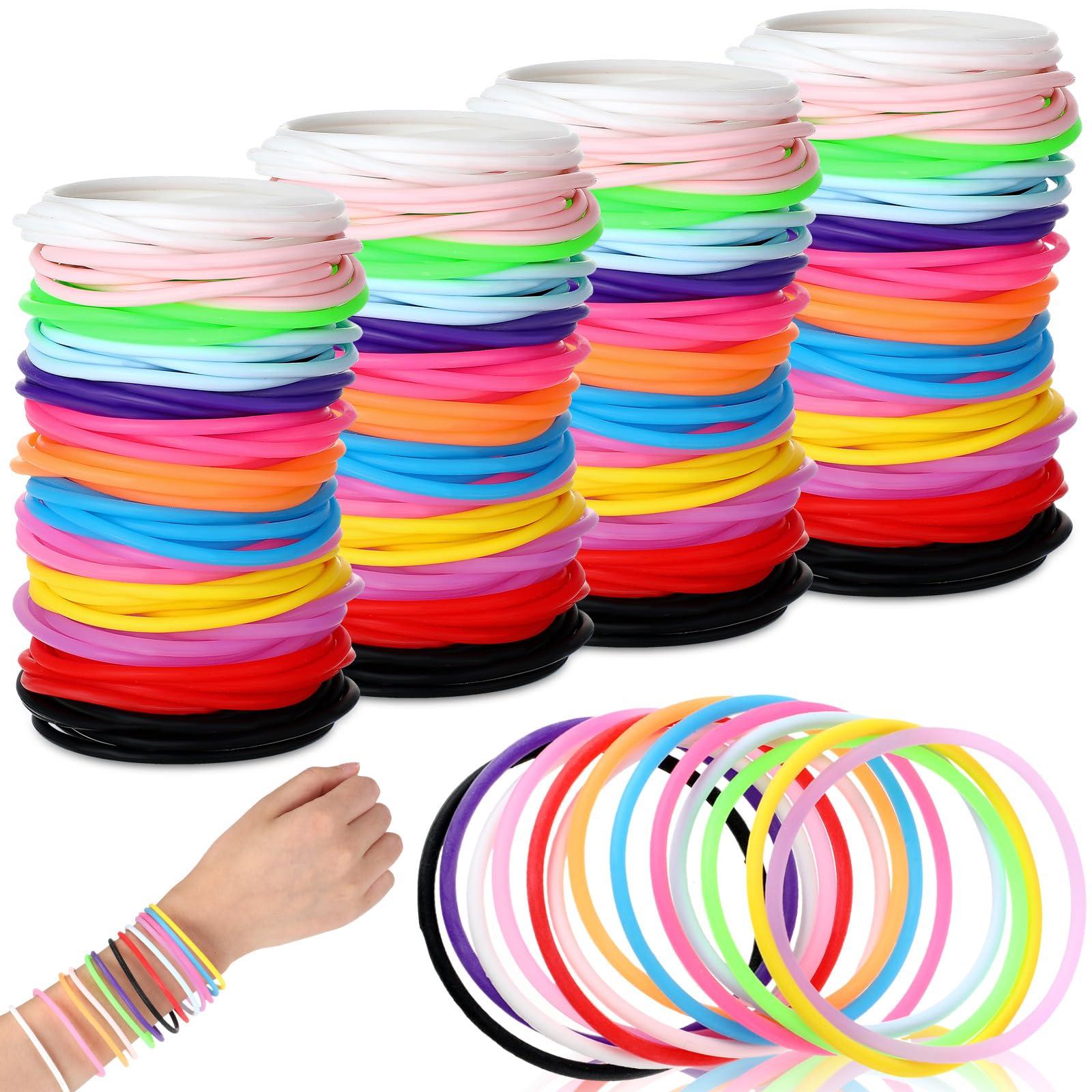 Nuenen Nuenen 1000 Pcs Silicone Jelly Bracelets 80\'s Gummy Rubber Bracelets Multicolor Non Luminous Wristbands Bulk Rainbow Neon Bracelet Silicone Hair Tie for Party Favors Halloween