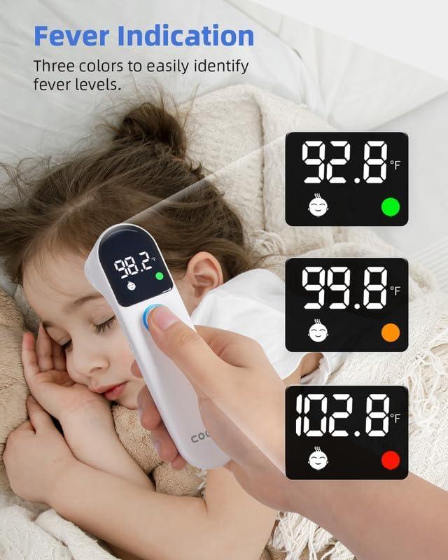 COOCEER COOCEER Digital Thermometer for Adults and Kids: Accurate Ear and Forehead Temperature Readings - Fever Alarm - Touchless Ideal for Babies Toddlers Infants Sensiors - Large LED Display - Home Use