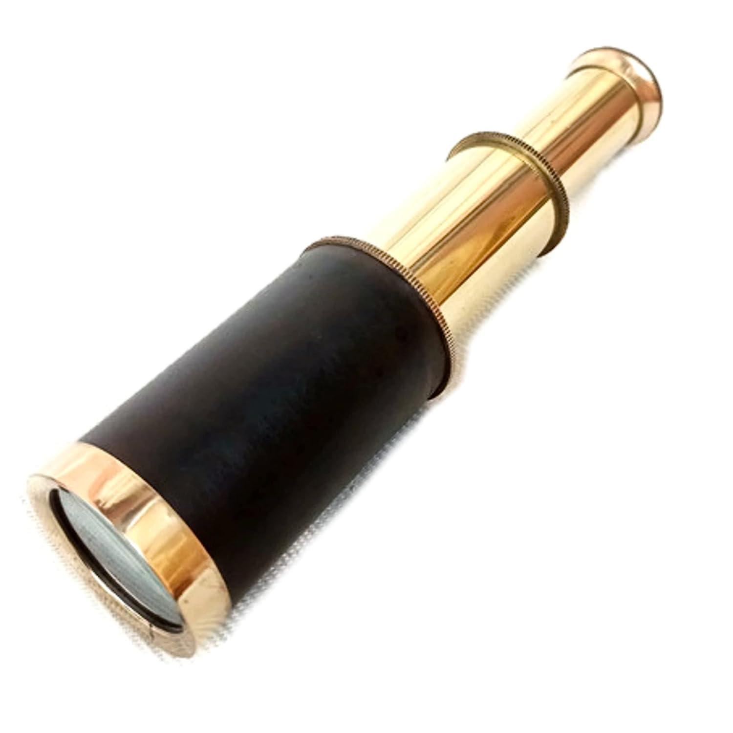 ROYALANTIQUE 6 Inch Full Brass Handed Telescope with Heavy Polished Wooden Box