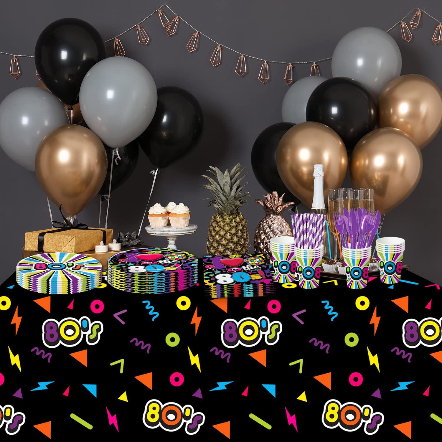 HIPVVILD HIPVVILD 80\'s Party Decorations Tableware - 80\'s Theme Party Supplies, 80s Decorations Dinnerware, Paper Plates, Napkins, Tablecloth, Forks, 80s Birthday Party Decorations and Supplies | Serve 24