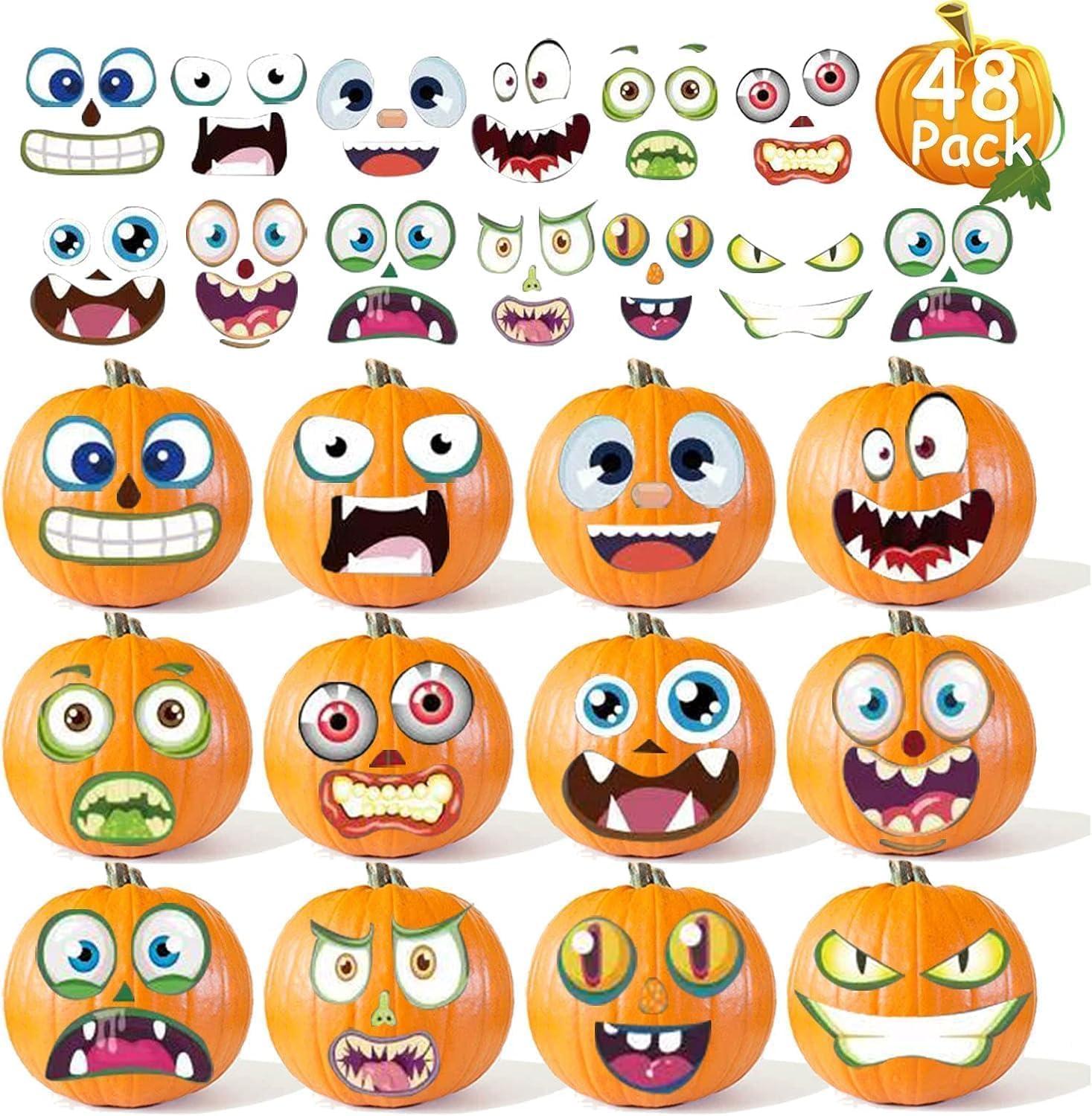 OuMuaMua OuMuaMua 48 Pack Halloween Pumpkin Decorating Craft Stickers Mini Make 48 Small Pumpkin Face Stickers Monster Stickers for Halloween Kids Toddlers Treats Party Favors Supplies 24 Sheets