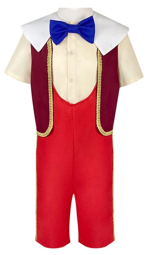 Occipa Boys Puppet Costume for Kids Puppet Cosplay Shirt Vest Pants Full Set with Hat for Halloween Outfits (Red, Small (4Y))
