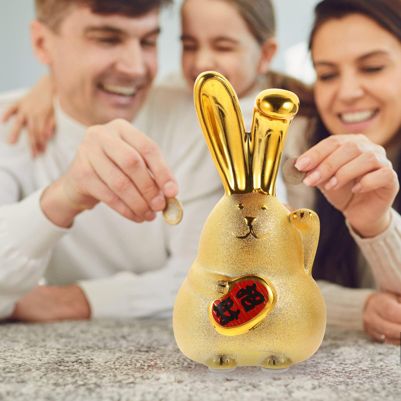 FOMIYES FOMIYES Rabbit Piggy Bank Rabbit Amulet Figurine Money Saving Jar Easter Bunny Decorations Chinese Feng Shui Figurine Chinese New Year Coin Bank Bunny Figurine Ceramics Puppet Child Lucky