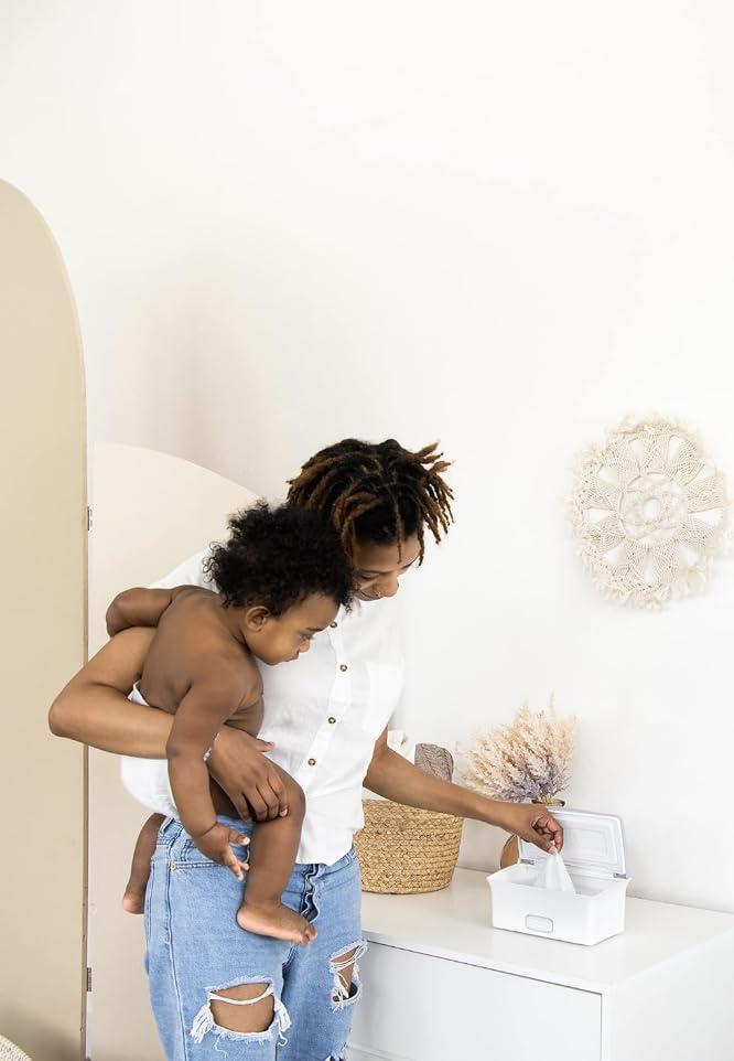 Ubbi Ubbi Baby Wipes Dispenser | Baby Wipes Case | Baby Wipes Holder with Weighted Plate, Keeps Wipes Fresh and Non-Slip Rubber Feet, White