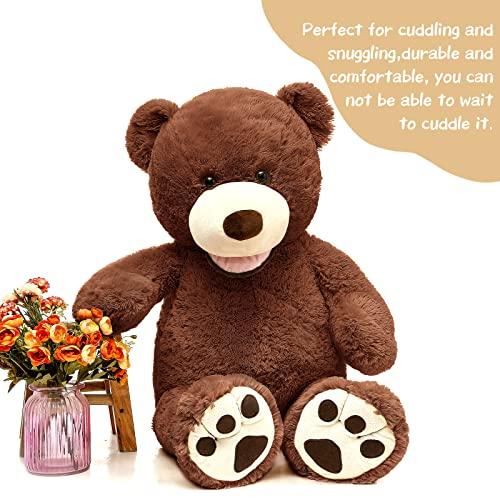 MorisMos MorisMos Giant Teddy Bear with Big Footprints Big Teddy Bear Plush Stuffed Animals Dark Brown for Boy,Children,Boyfriend 39 Inches