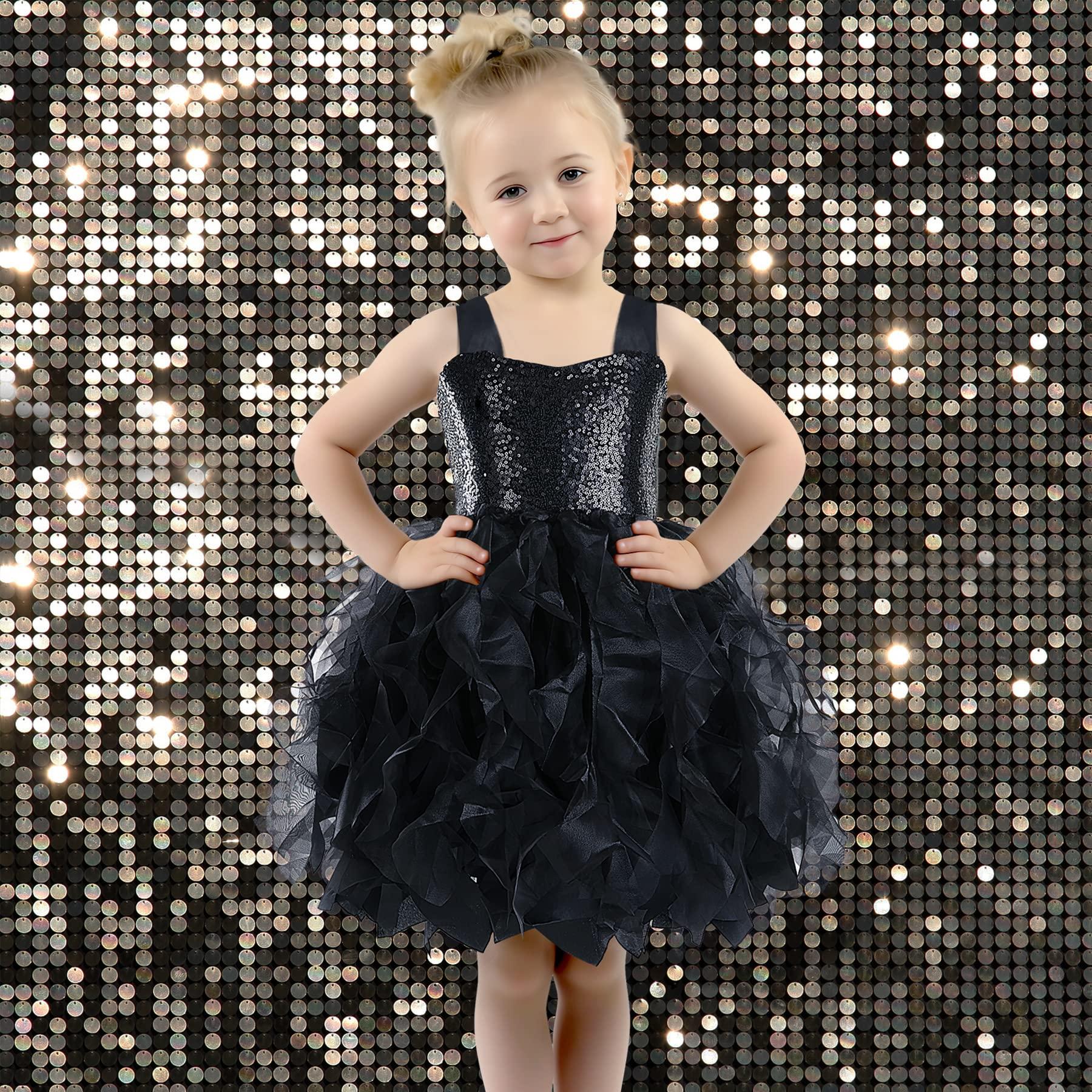 Besutolife Black Tutu Dress for Girls Sequin Tulle Dress for Birthday Party Wedding Dancing 6T
