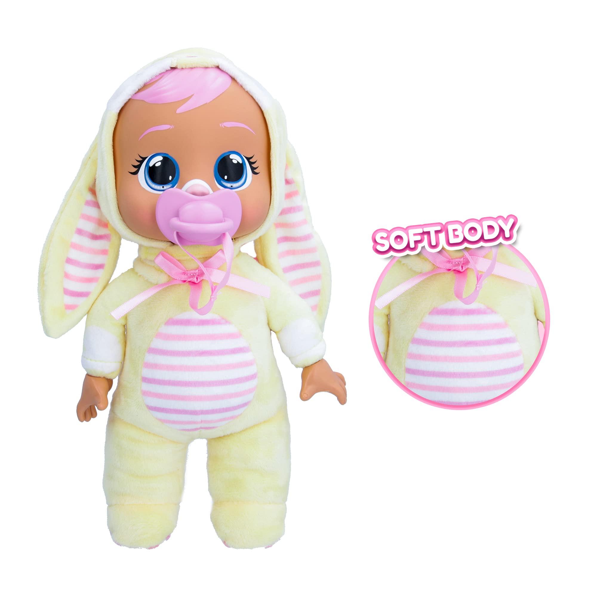 Cry Babies Magic Tears Cry Babies Tiny Cuddles Bunnies Sally - 9 inch Baby Doll, Cries Real Tears, Yellow Bunny Themed Pajamas