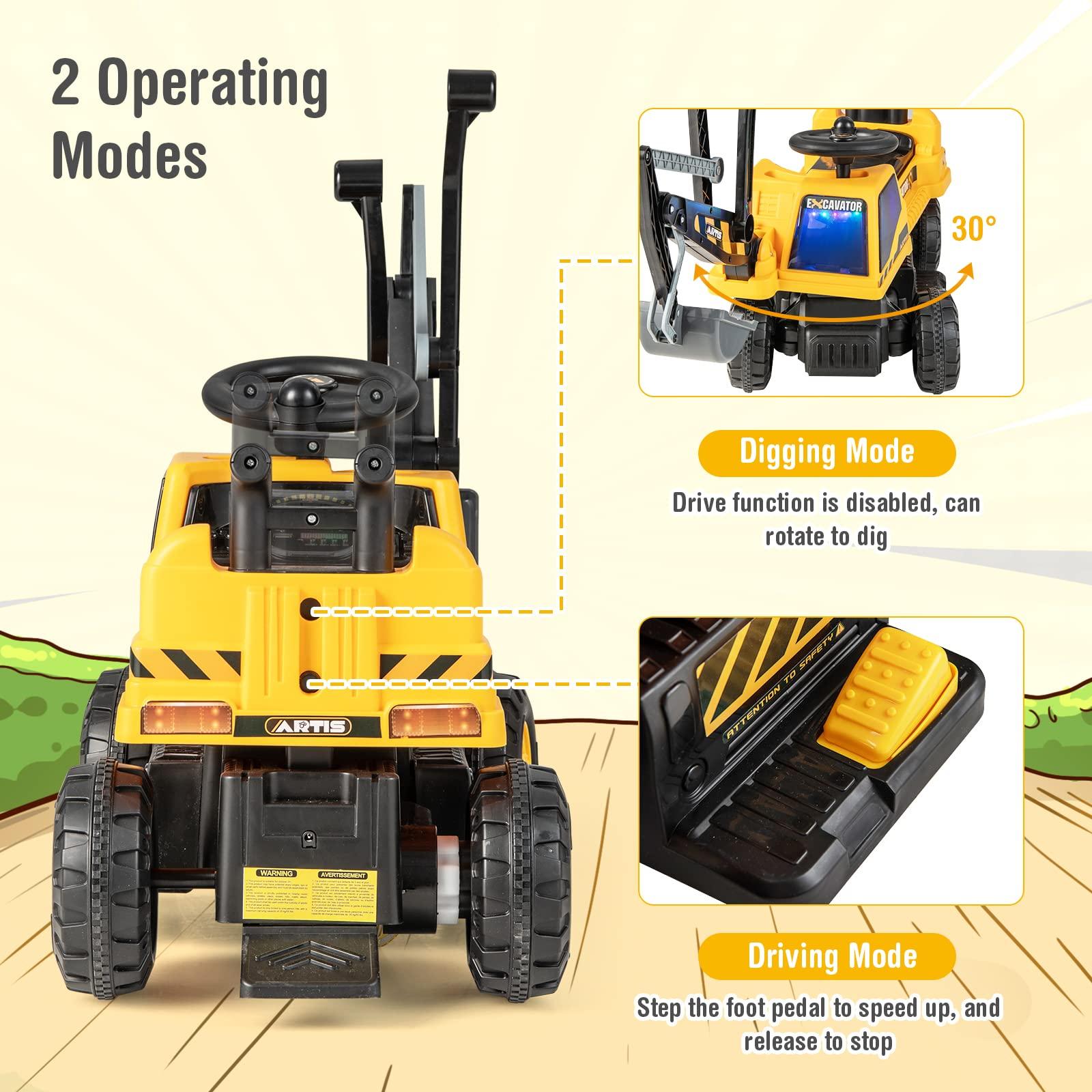 HONEY JOY HONEY JOY Ride on Excavator, 6V Battery Powered Ride on Construction Vehicles for Kids, Under Seat Storage, Music, Rotatable Seat, Kids Digger Loader, Bulldozer Ride on Toy, Gift for Boys Girls