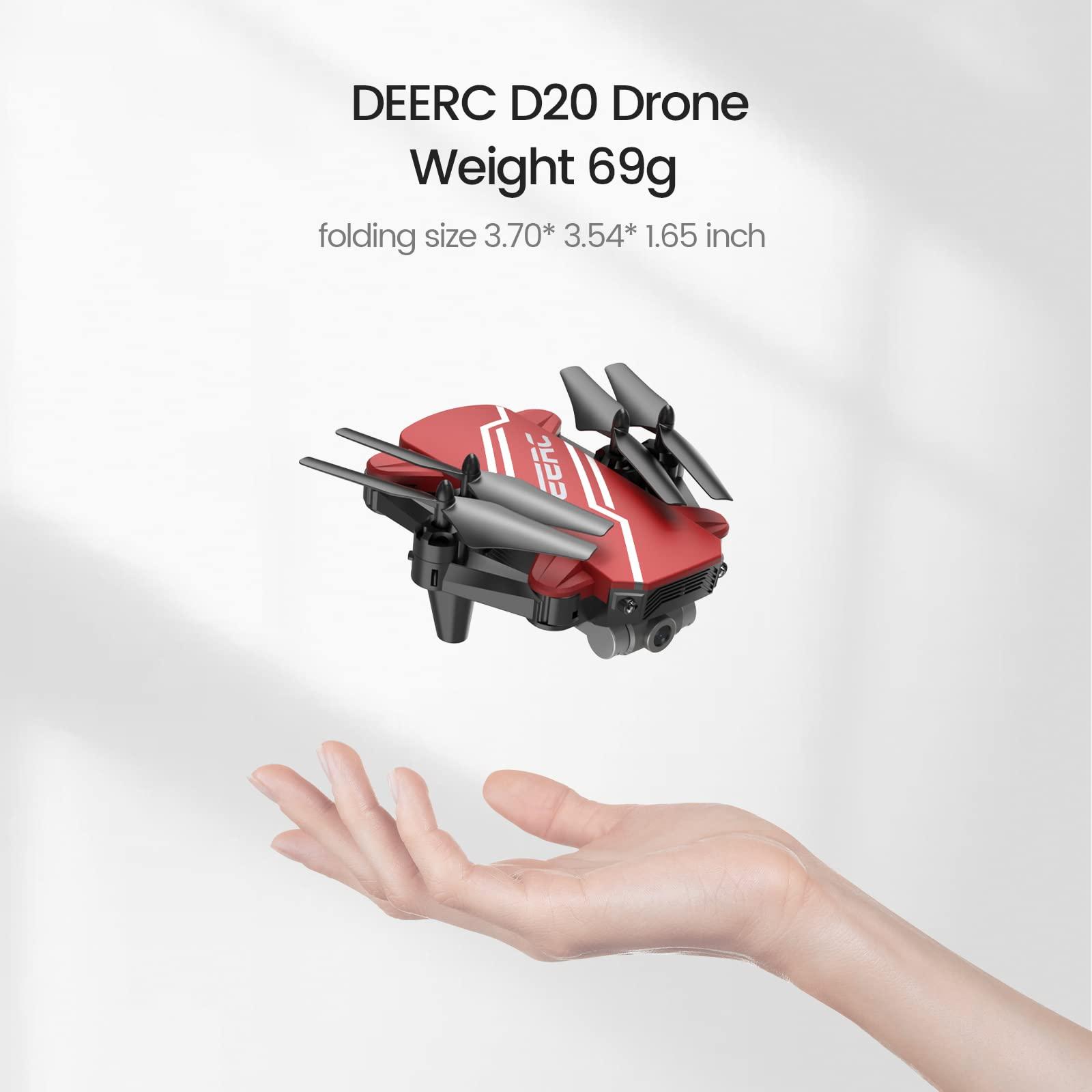 DEERC DEERC D20 Mini Drone for Kids with 720P HD FPV Camera Remote Control Toys Gifts for Boys Girls with Altitude Hold, Headless Mode, One Key Start Speed Adjustment, 3D Flips 2 Batteries, Red