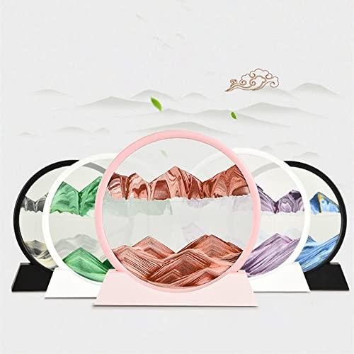 PTGMH PTGMH Liquid Motion Sandscape Picture Flowing Sand Art with Solid Wood Base Perpetual Motion Desktop Moving Sand Art Decor Therapy Office Decor Gifts with Packing Box (Blue with Plastic Base (7\"))