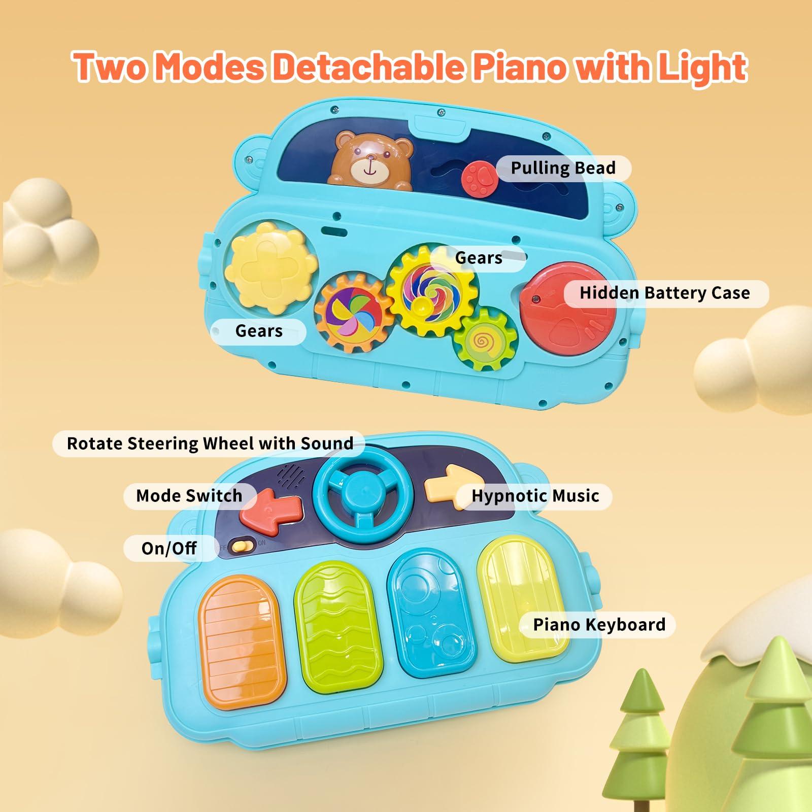 Cuterabit Baby Gym Play Mat & Baby Walker, Baby Activity Center with Music and Light, Tummy Time Mat, Push Toys for Toddler, Detachable Play Piano and Rattles for Newborn Babies Infants Boys Girls
