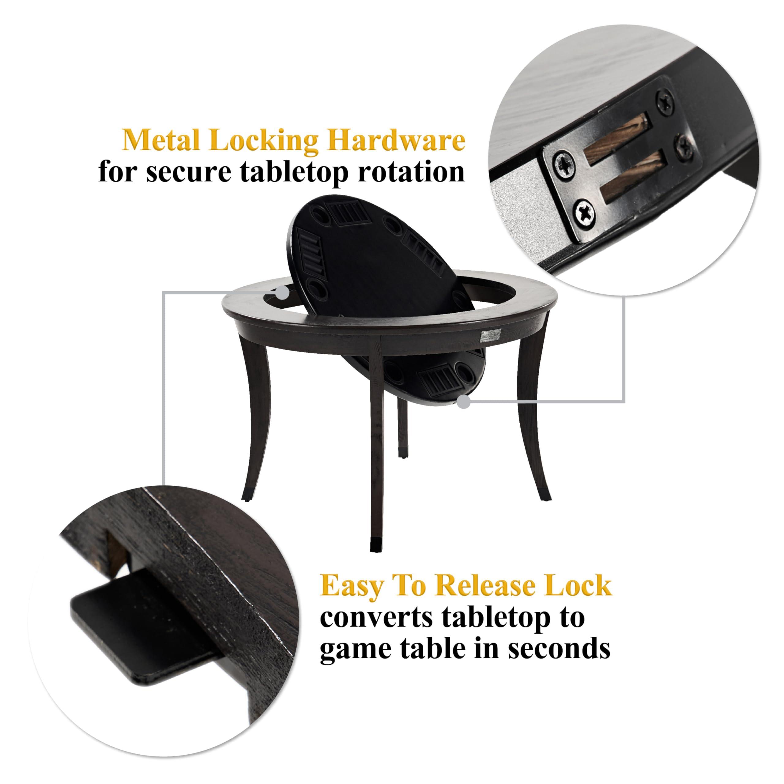 Barrington Billiards Barrington 48-in Onyx Poker Table 2-in-1 Flip-Top Dining Table with Chip and Drink Holders for 6 Players Perfect for Game Rooms