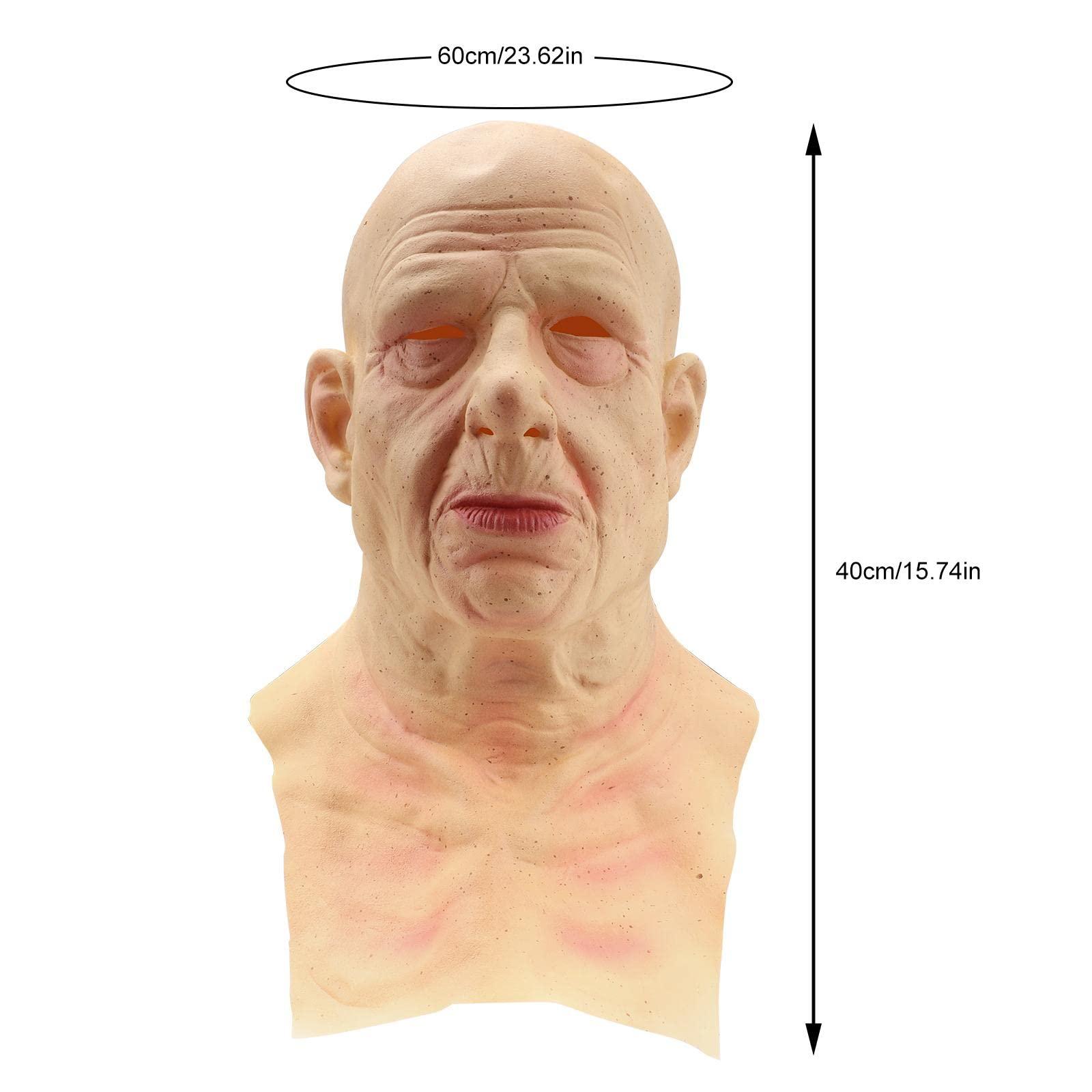 Mrisata Halloween Old Man Mask Realistic Bald Man Mask Wrinkle Full Mask Halloween Costume Props, Realistic Old Man Mask Headgear Halloween Party Latex Mask Elder Old Man Mask