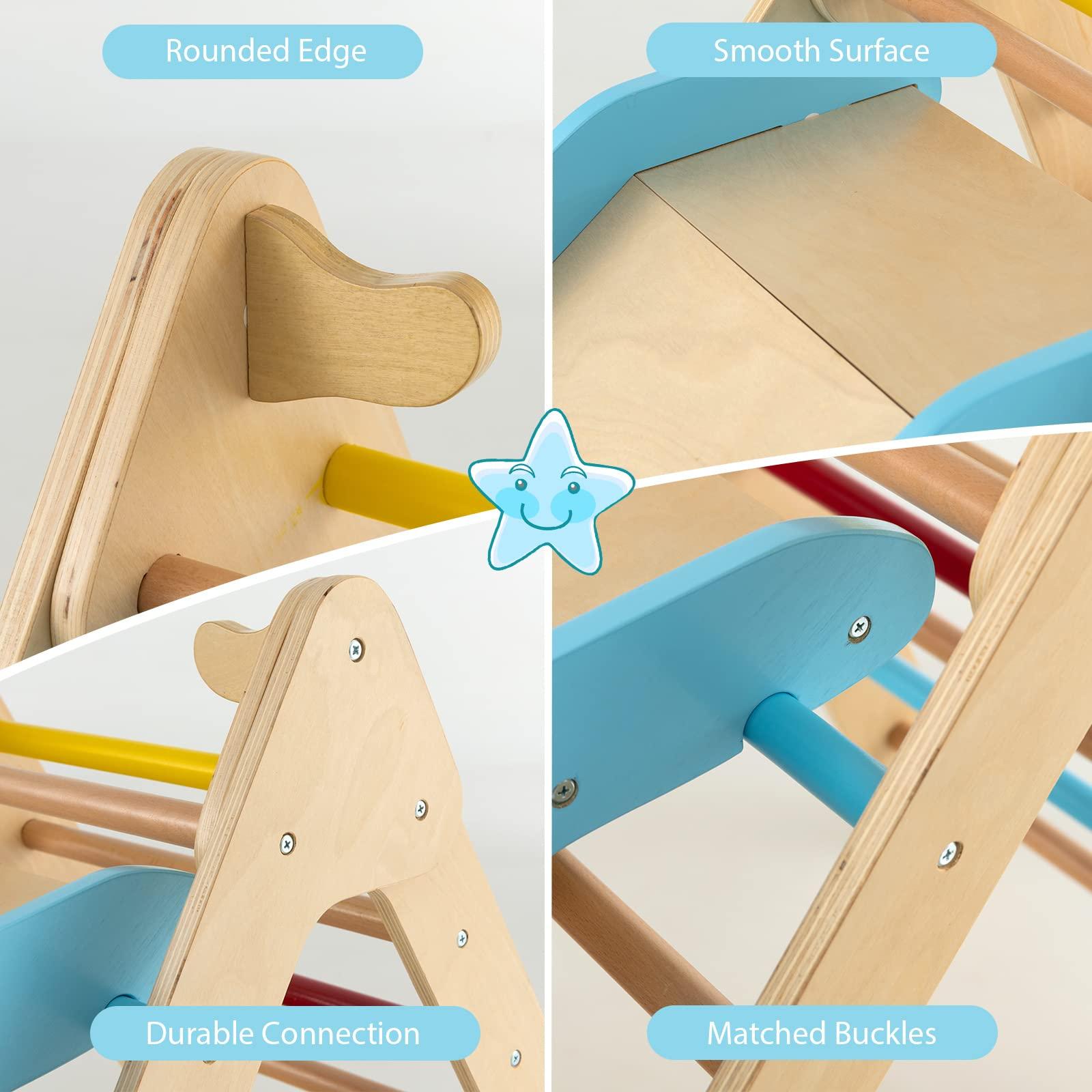 Olakids OLAKIDS Pikler Triangle Set 2 in 1 Climbing Toys for Toddlers Foldable Wood Montessori Baby Jungle Gym with Ladder Ramp Slide Kids Indoor Playground Activity Play Structure
