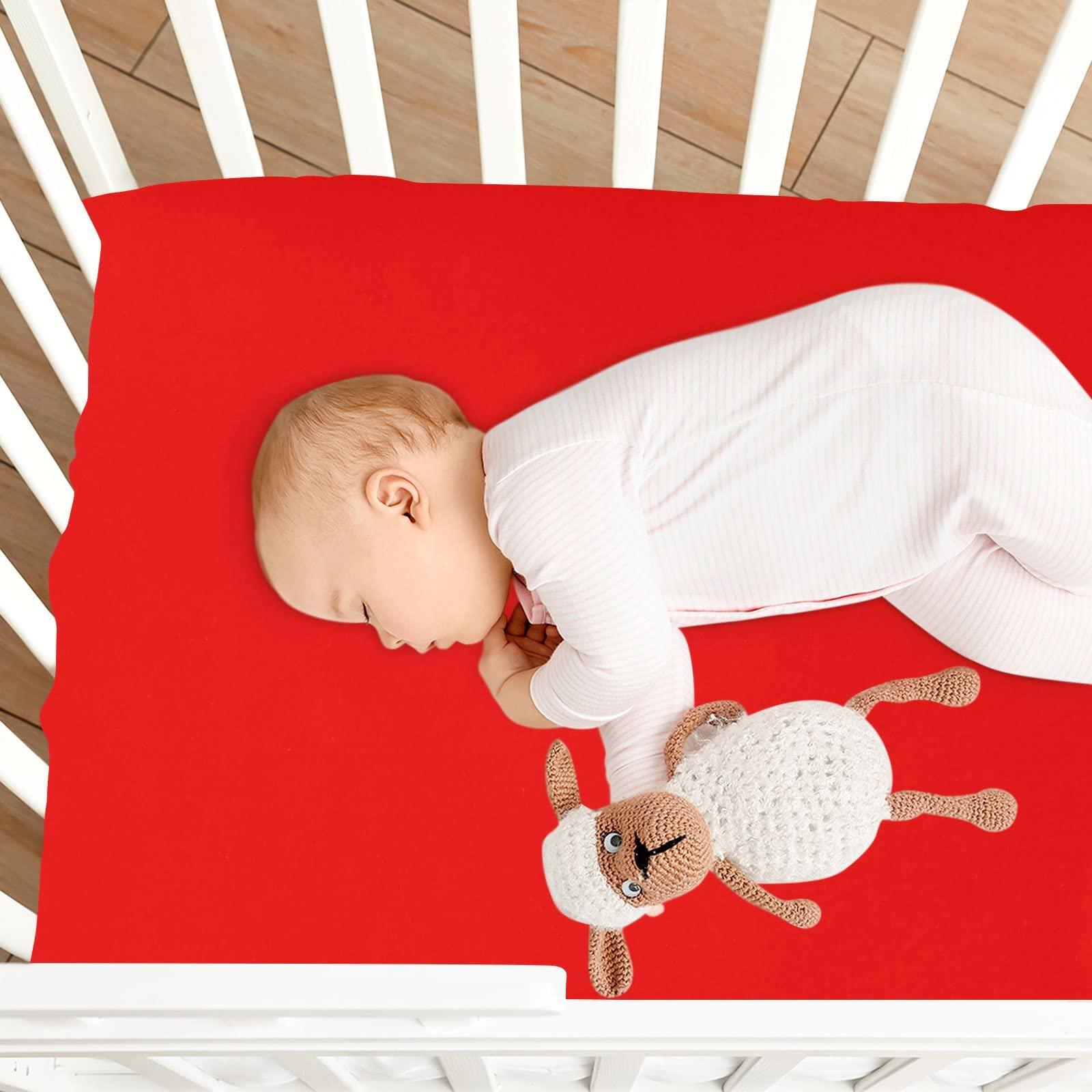 AMmao Red Crib Sheet for Boys Girls Stretch Baby Toddler Crib Fitted Sheets Soft Fitted Baby Mattress Cover Bed Sheet for Unisex Newborn Crib Mattress M
