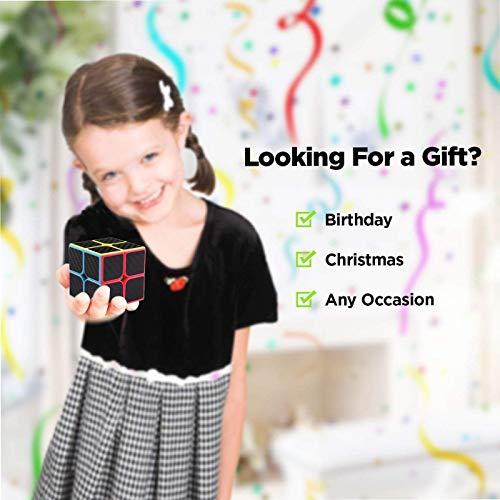 Roxenda Roxenda Speed Cube Set, Speed Cube Bundle of 2x2 3x3 4x4 and Pyramid Cube Smoothly Magic Cubes Collection for Kids Teens & Adults [4 Pack] (Carbon Fiber)