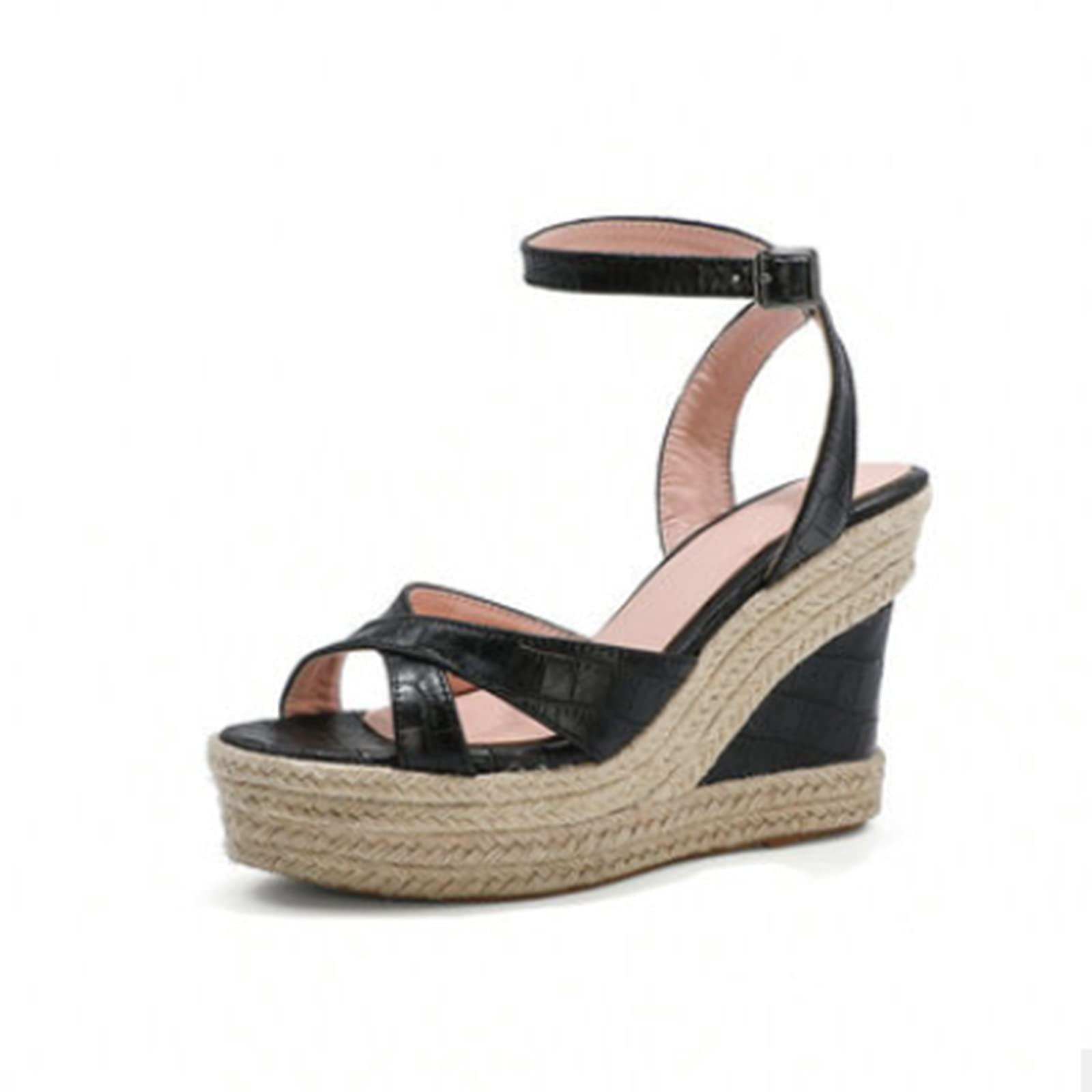 ZBYY ZBYY Women's Platform Sandals Wedge Ankle Strap Summer Open Toe Sandals Cross Espadrille Platform Wedge Sandals Shoes
