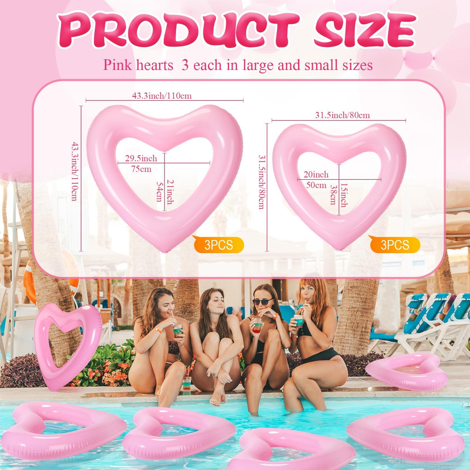 Lenwen Lenwen 6 Pack Inflatable Heart Pool Float 43''/ 31'' Blow up Heart Shaped Swimming Tube for Valentines Wedding Bachelorette Bride Pool Floaty Beach Party Toys Gifts(Pink)