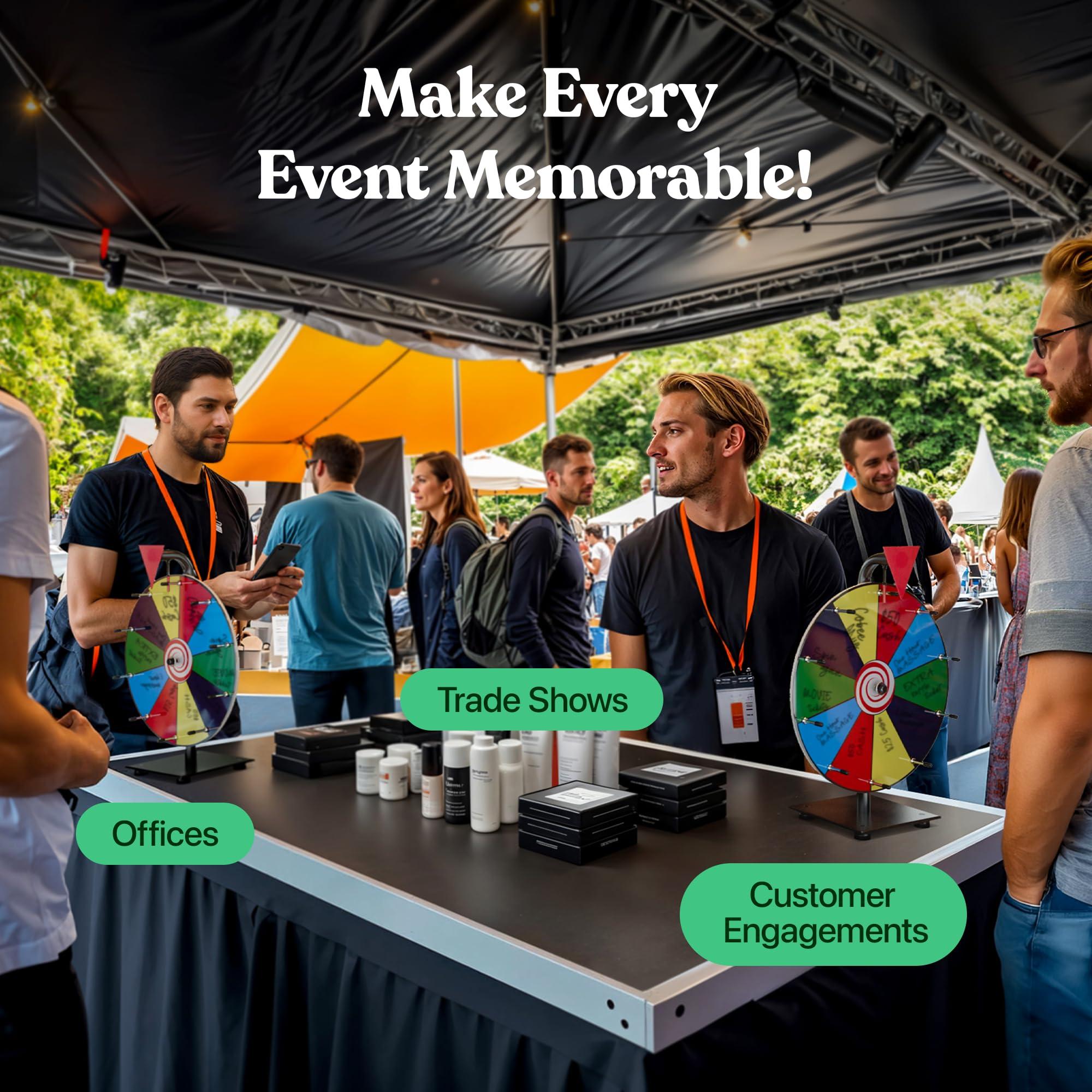 T-SIGN 12 Inch Heavy Duty Spinning Prize Wheel - 10 Slots Color Tabletop Roulette Spinner of Fortune Spin The with Dry Erase Marker and Eraser Win Game for Trade Show, Carnival