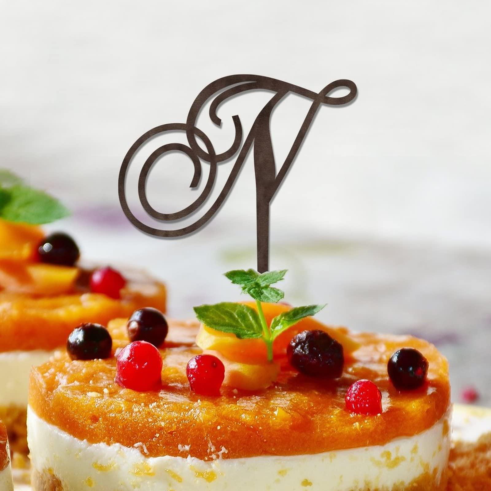 lutieger Monogram Cake Toppers Letter N Wood Brown Custom Any Initial For Wedding Birthday Party Decor Rustic Bridal Shower Gifts For Men Women Initial A B C D E F G H I J L M N K O P R S T U V W X Y Z