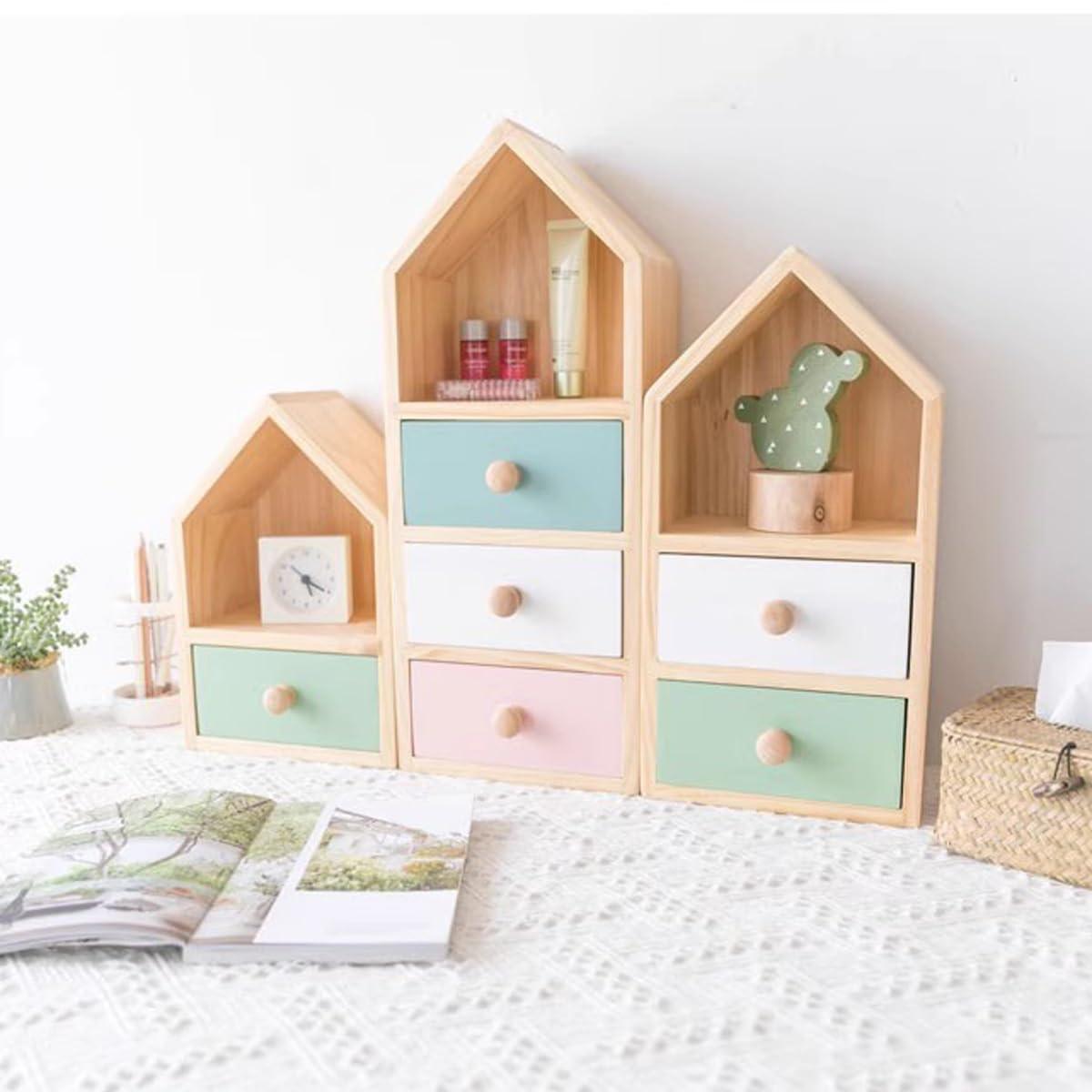 CIPPRO CIPPRO Floating Window Wooden Display Cabinet, House Drawer Combination Cabinet, Figurine Display Stand, Bedside Desktop, Cosmetics Storage Cabinet(Green,30cm)