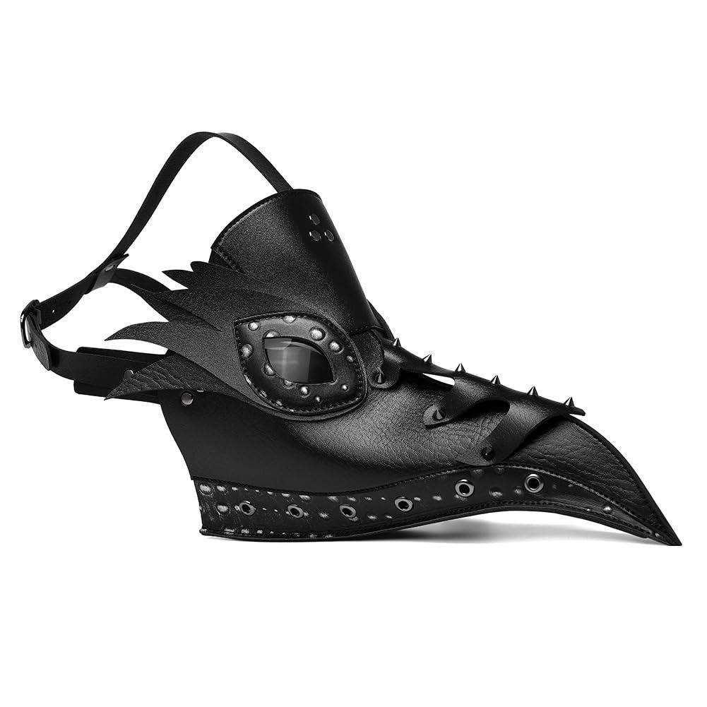 Cielasis PU Leather Plague Doctor Mask, Halloween Costume Bird Death Mask,Retro Leather Steampunk Halloween Costume Long Nose Bird Beak Cosplay Props for Mardi Gras, Masquerade Party, Christmas,Punk party