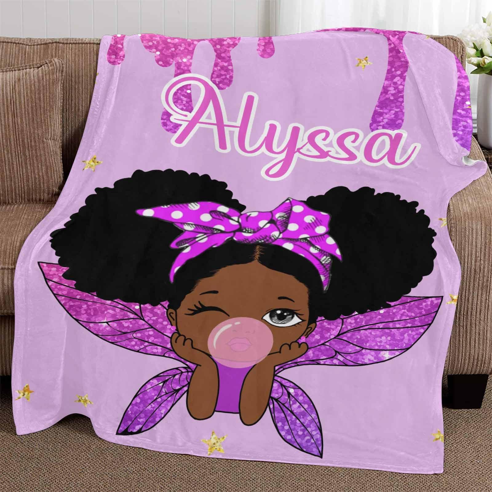 YESCUSTOM YESCUSTOM Personalized American African Girl Throw Blanket for Girls Babies Kids Boys, Custom Black Girl Blankets with Name Baby Blanket Gift for New Mother Toddler Daycare Nursery School
