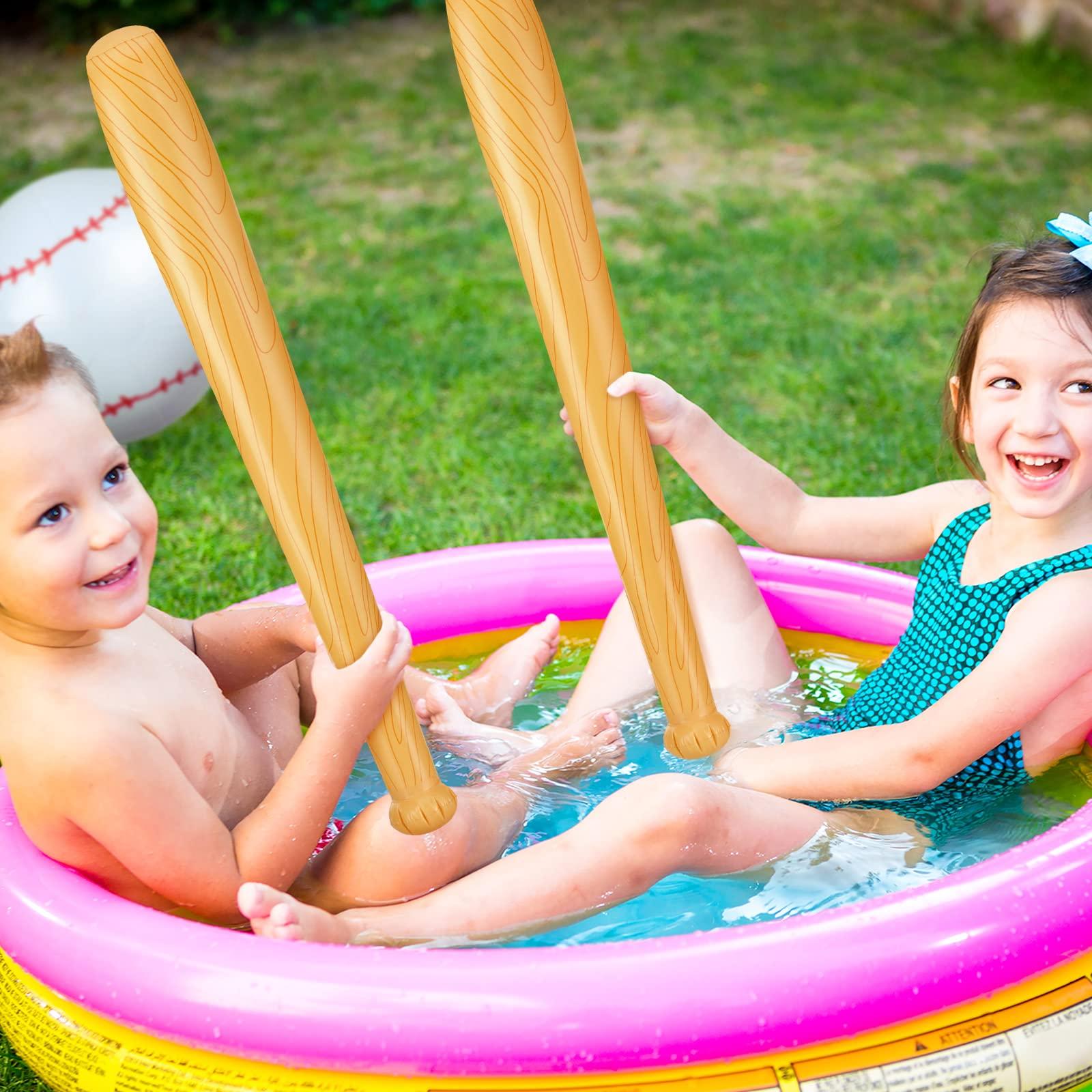 Lewtemi Set of 6 Beach Baseball Ball Inflatable Baseball Bat Include 2 Pcs 11 Inch Beach Baseball and 4 Pcs Baseball Bat Inflates Kids Baseball Pool Toys for Pool Beach Fun Sports Game Birthday (Dark Brown)