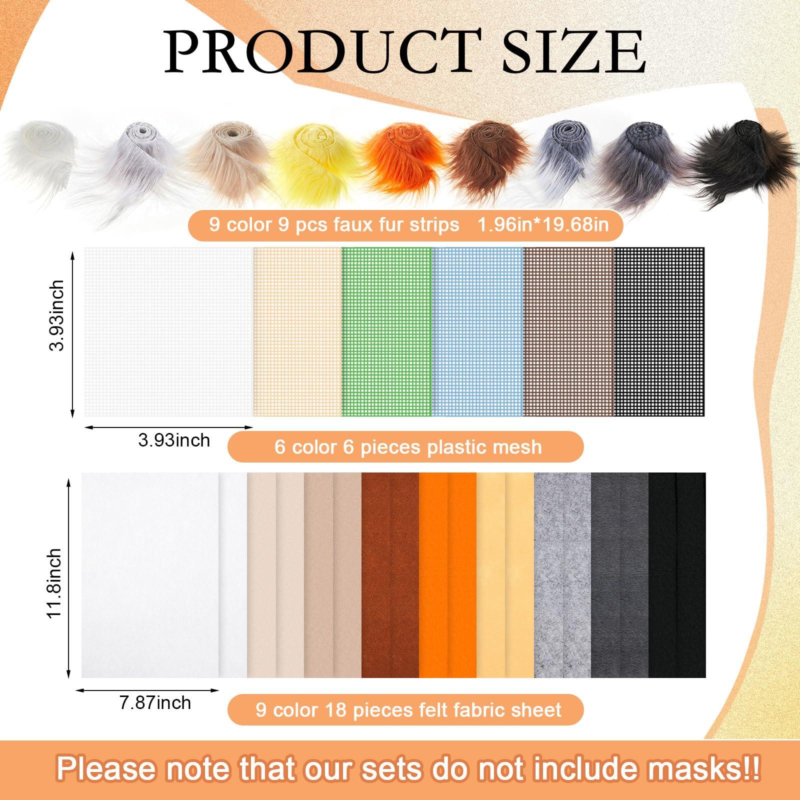 Seenelling Seenelling 33 Pcs DIY Therian Mask Material Kit Including Felt Fabric Sheet Faux Fur Strips and Plastic Eye Mesh Sheets (No Mask) (Multicolor)