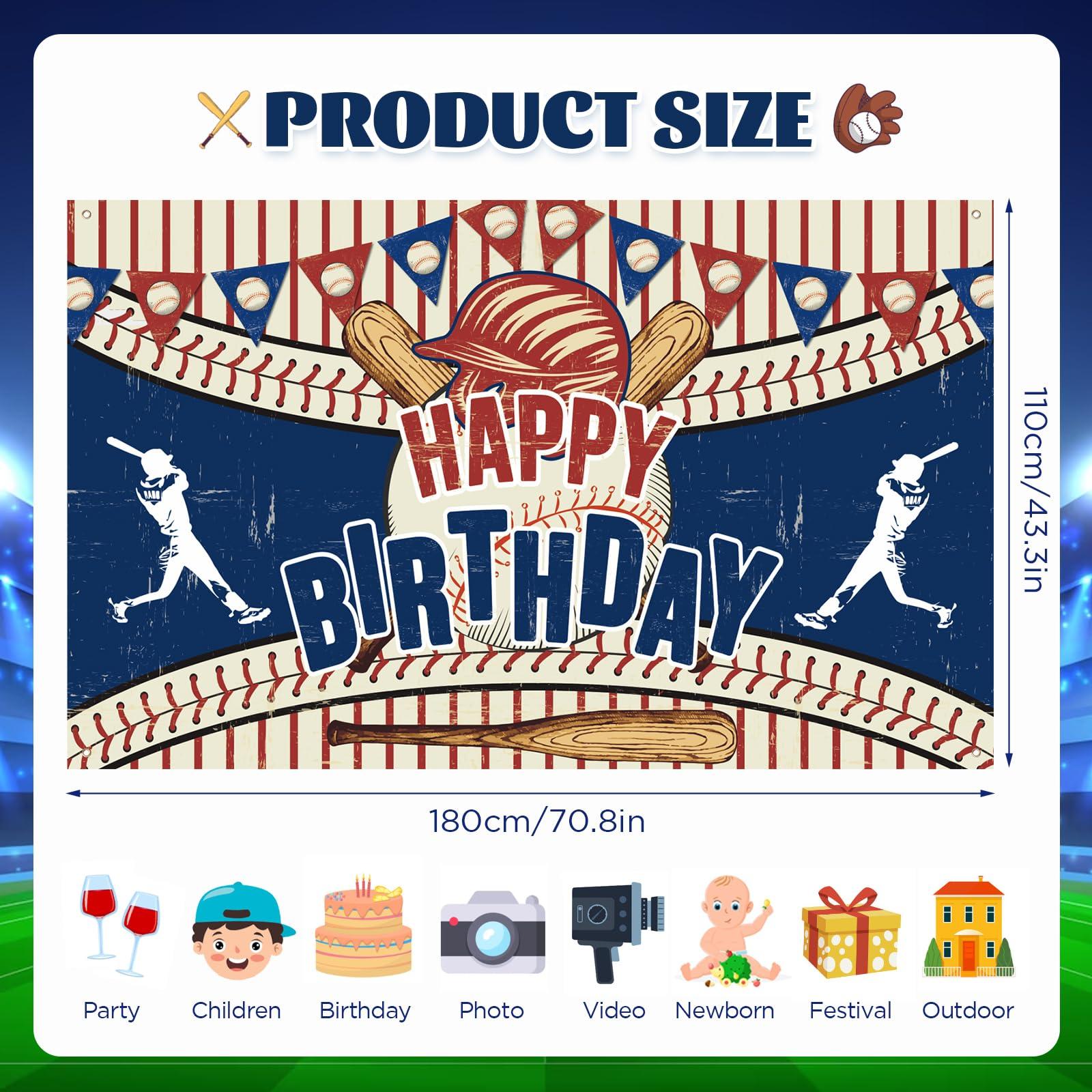 RUMIA Vintage Baseball Party Decorations - Happy Birthday Banner for Boys, Kids, Teens - Large Retro Sport Themed Party Supplies for Birthday, Anniversary Decor