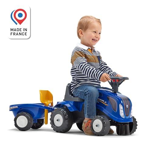 Falk Falk New Holland Tractor with Trailer, Rake and Shovel, 2 Sets of Stickers, Push Ride-On Toy for Toddlers +1 Year FA280C
