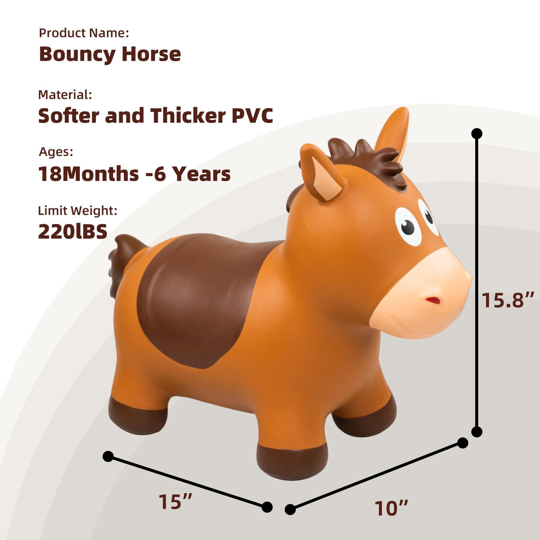 ZOOJOY ZOOJOY Bouncy Horse Hopping Toys, Inflatable Animal Horse Toys for Toddlers 1-3, Outdoor Indoor Bounce and Ride On Bouncer for Boys Girls, Birthday Gifts for 18 Months 2 3 4 5 6 Year Old with Pump
