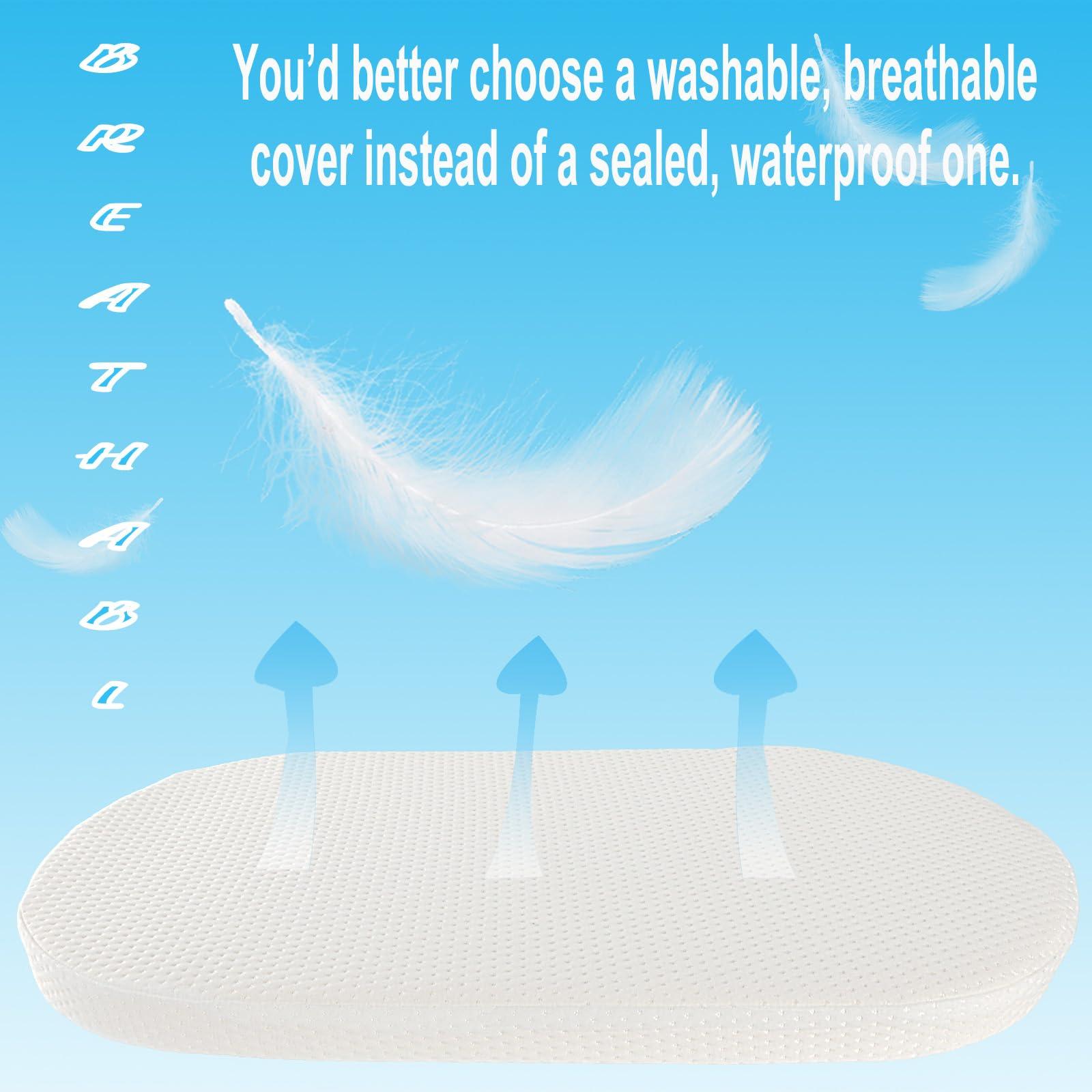 Mecc ecoh Mecc ecoh Baby Bassinet Mattress with 100% Breathable Cover, Water-Resistant Lining Rattan Oval Bassinet Pad, Hypoallergenic, Non-Toxic, Safer, Hypoallergenic, for Moses Basket, 15" x 30" x 2"