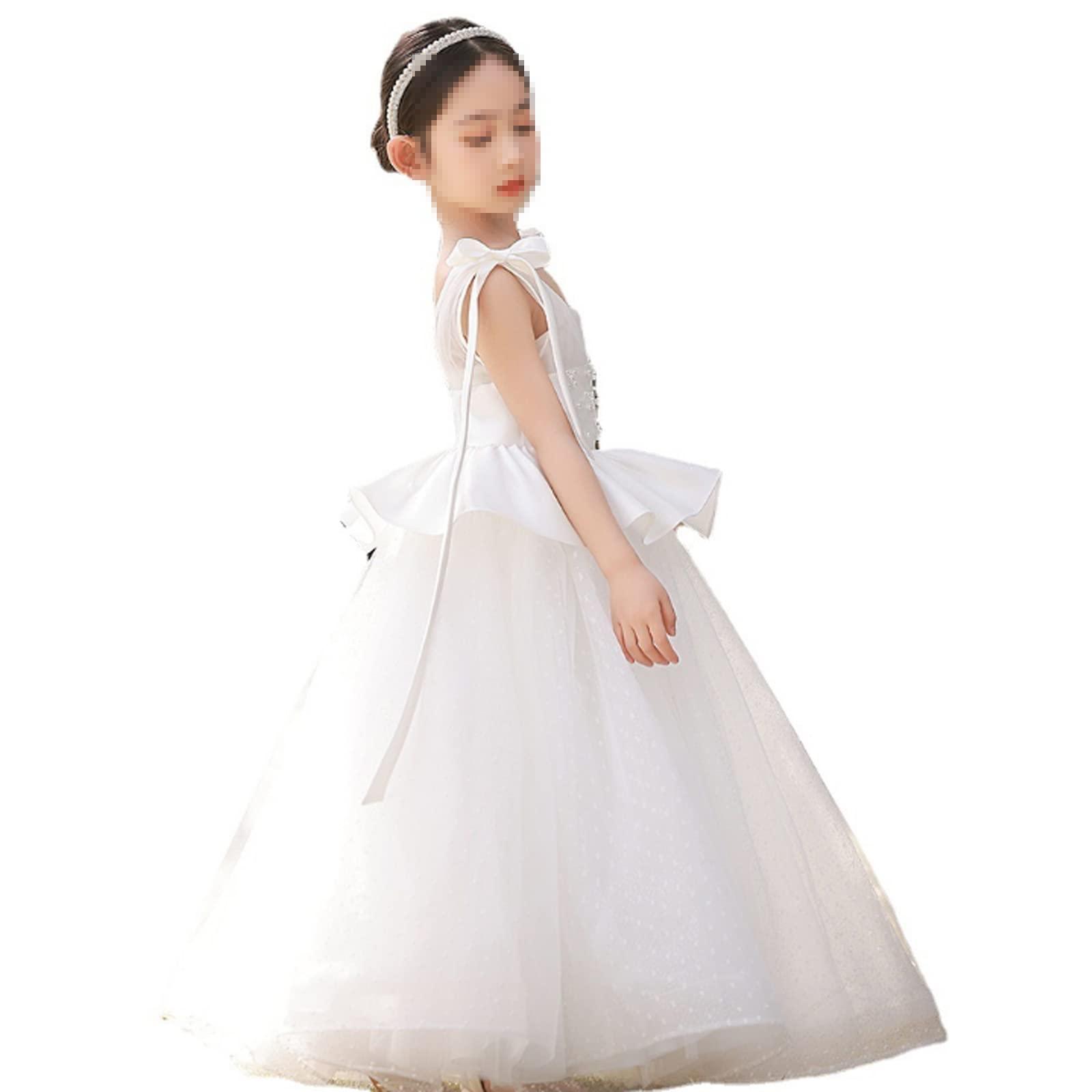 SHUORUI SHUORUI Girls Pageant Princess Dresses Party Prom Gown Soft Multi-Layer Tutu Design Elegant Girls Princess Party Dress,White,100cm