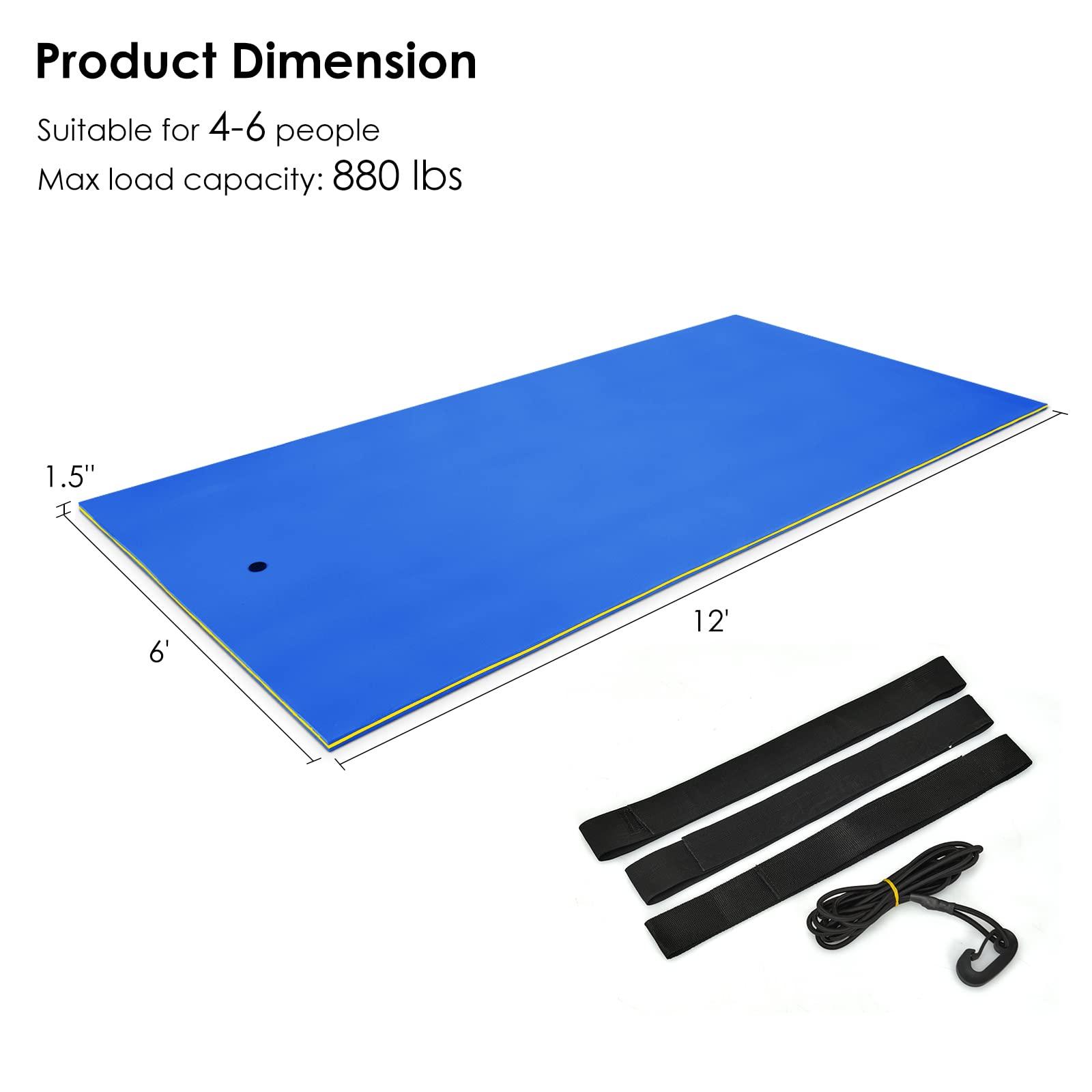 S AFSTAR S AFSTAR 12FT x 6FT Floating Water Mat, 3-Layer XPE Foam Floating Pad with Mooring Device & Roll-Up Straps, Floating Matt for 4-6 Person 880LBS Load, Lily Pad Floating Mat for Lake Pool (Navy)