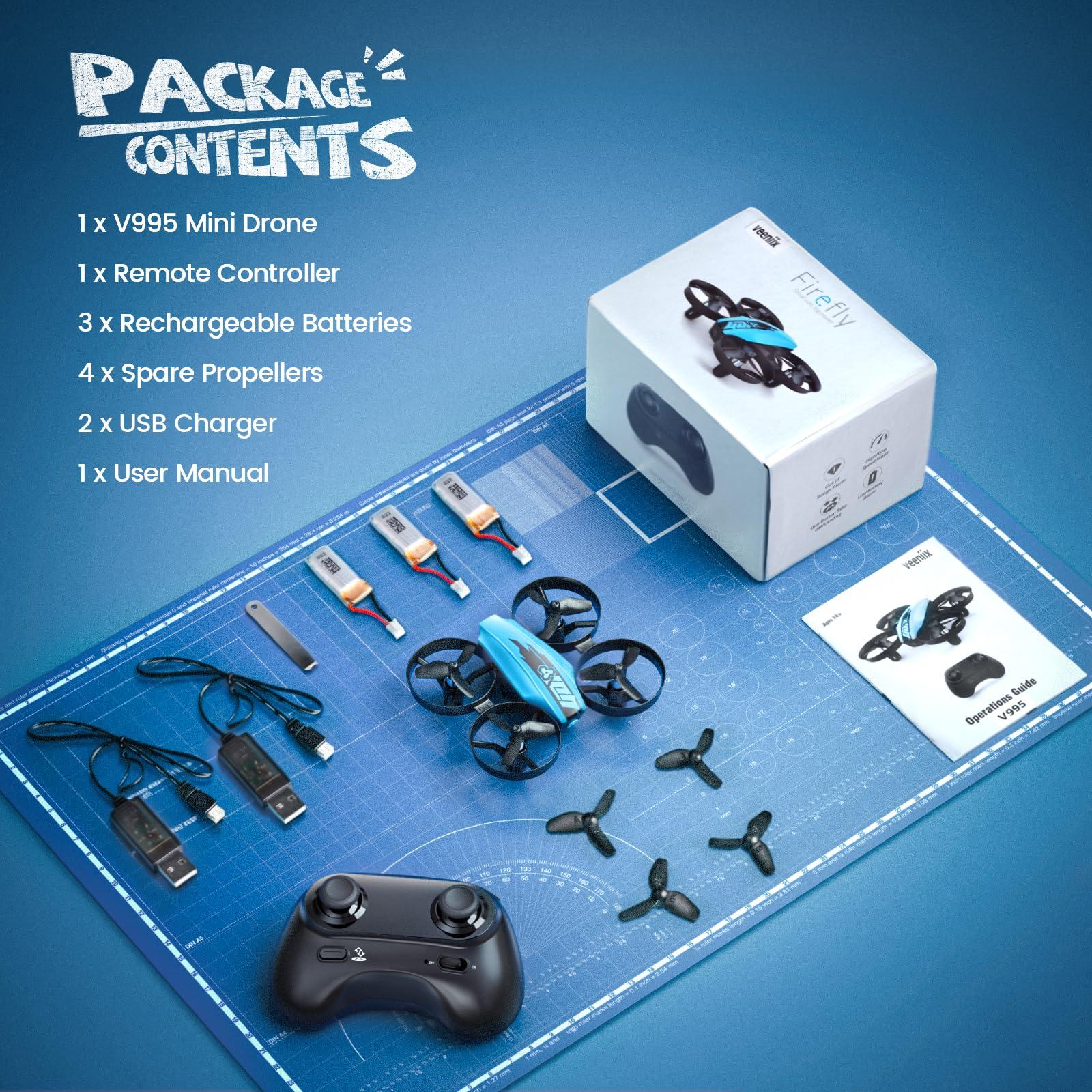 Veeniix Veeniix V995 Mini Drones for Kids 8-12 and Beginners,Indoor RC Quadcopter,Small Helicopter Plane with 3D Flips,360 Rotation,Circle Fly,Auto Hover,Headless Mode and 3 Batteries,Gift for Boys and Girls