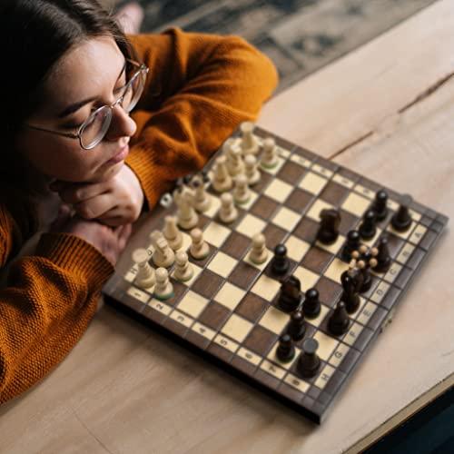 Husaria Husaria European International Chess Wooden Game Set, King\'s Continental - 11.3-Inch Small Size Chess Set with Folding Board and Felt Bottom Chessmen