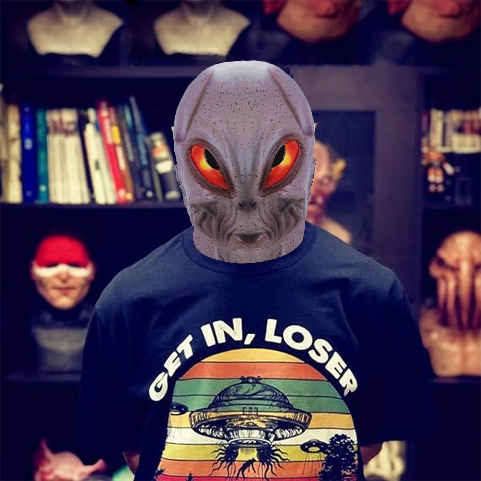 BLOWEST BLOWEST Alien Mask, Scary Horror Alien Head Latex Mask for Halloween Costume Party Prop, Horrible Alien Scary Full Head Mask (C)