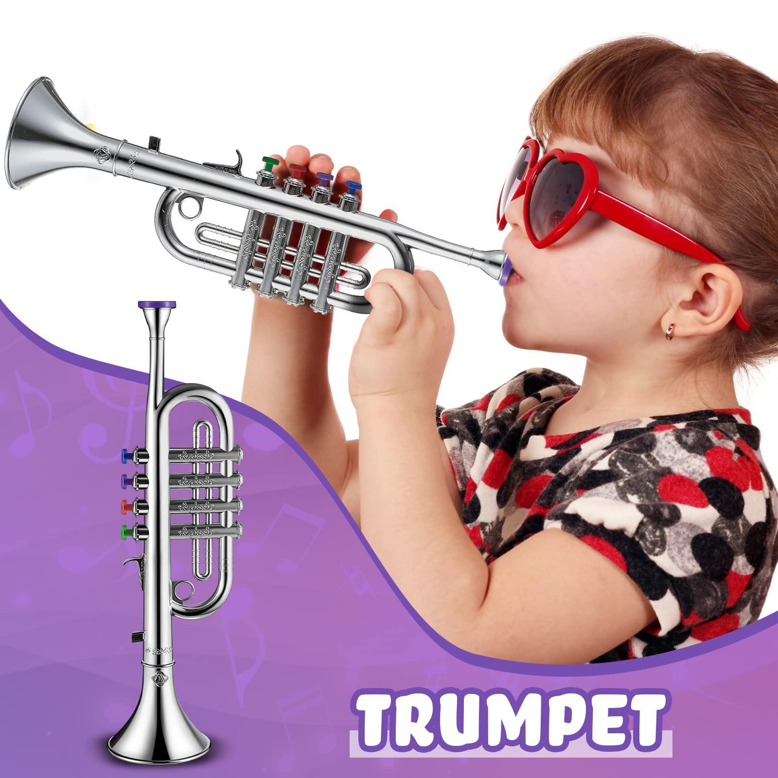 Lewtemi Lewtemi Set of 3 Saxophone for Kids Musical Instruments Toy Saxophone Toy Trumpet and Clarinet with 8 Colored Coded Keys Teaching Songs Gifts for Toddlers Children(Silver)