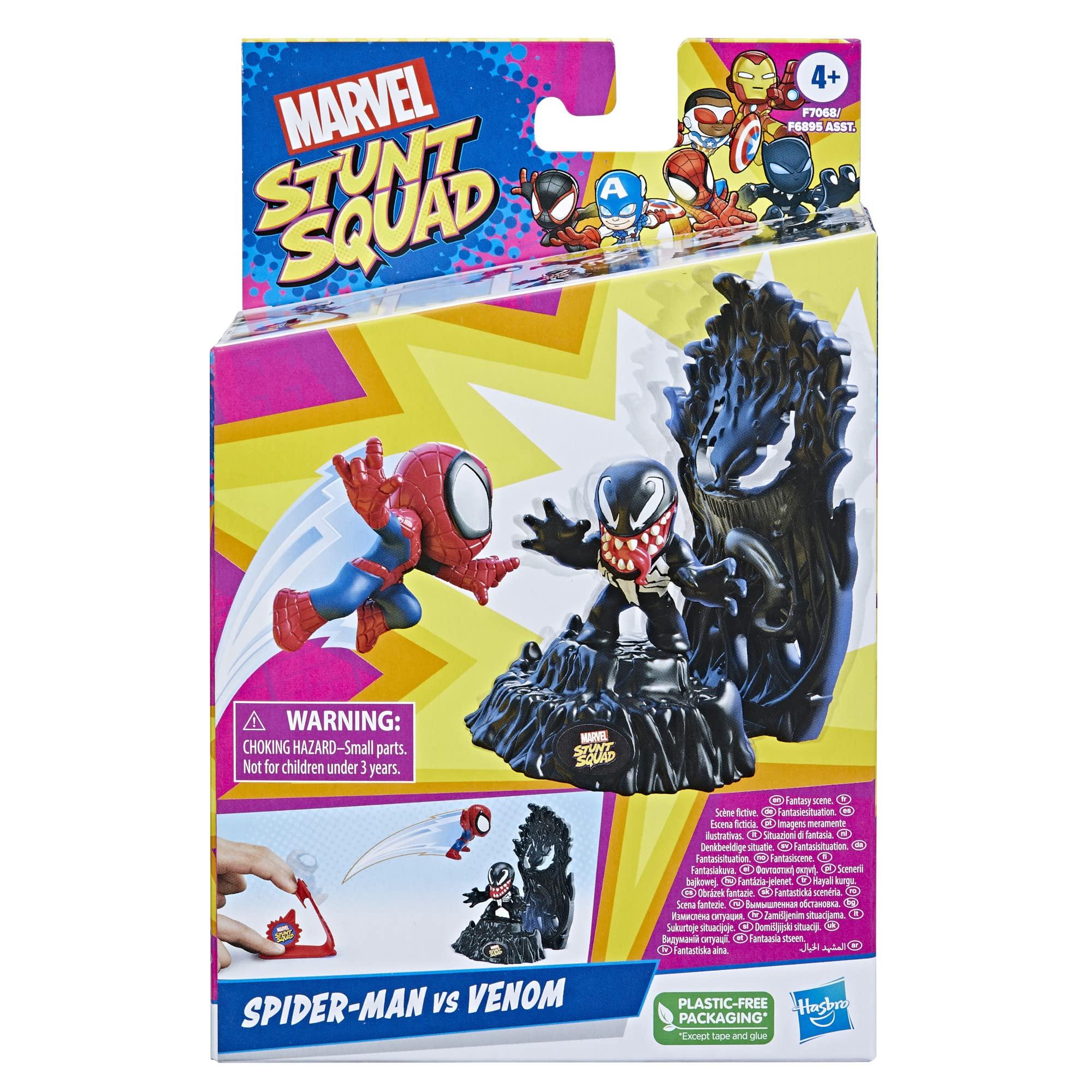 Marvel Marvel Stunt Squad Spider-Man vs. Venom Playset, 1.5-Inch Super Hero Action Figures, Marvel Toys for Kids Ages 4 and Up