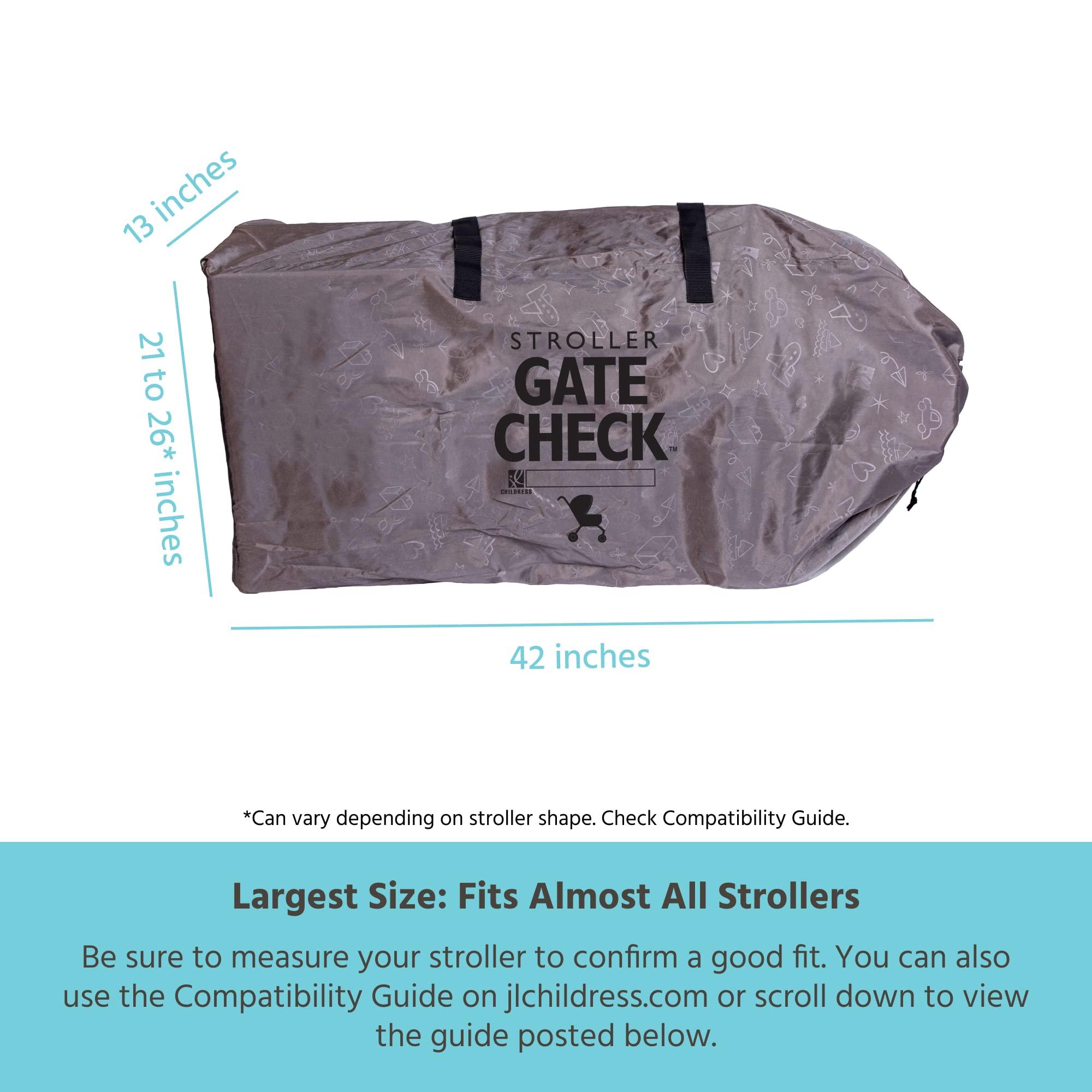 J.L. Childress J.L. Childress Gate Check Bag for Single & Double Strollers - Travel Bag for Airplane, Fits Most Standard Baby Strollers, Airport Accessories for Gate Check, Flying Essentials - Deluxe, Grey