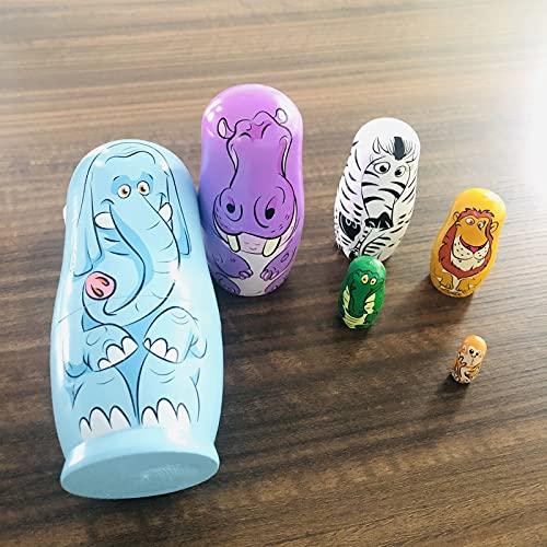 Sezrgiu 6 Piece Set Elephant Matryoshka Russian Nesting Dolls for Girls Boys Wooden Stacking Toys Hand Painted Figurines Home Decor Birthday Party New Year(Elephant)