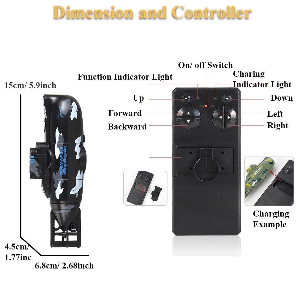 NEXTAKE NEXTAKE Remote Control Submarine Simulated Nuclear Submarine Model Toy Bathtub Fishtank SUB Toy Surface and Dive Pigboat Water Toy RC Submarine Toy (Green)
