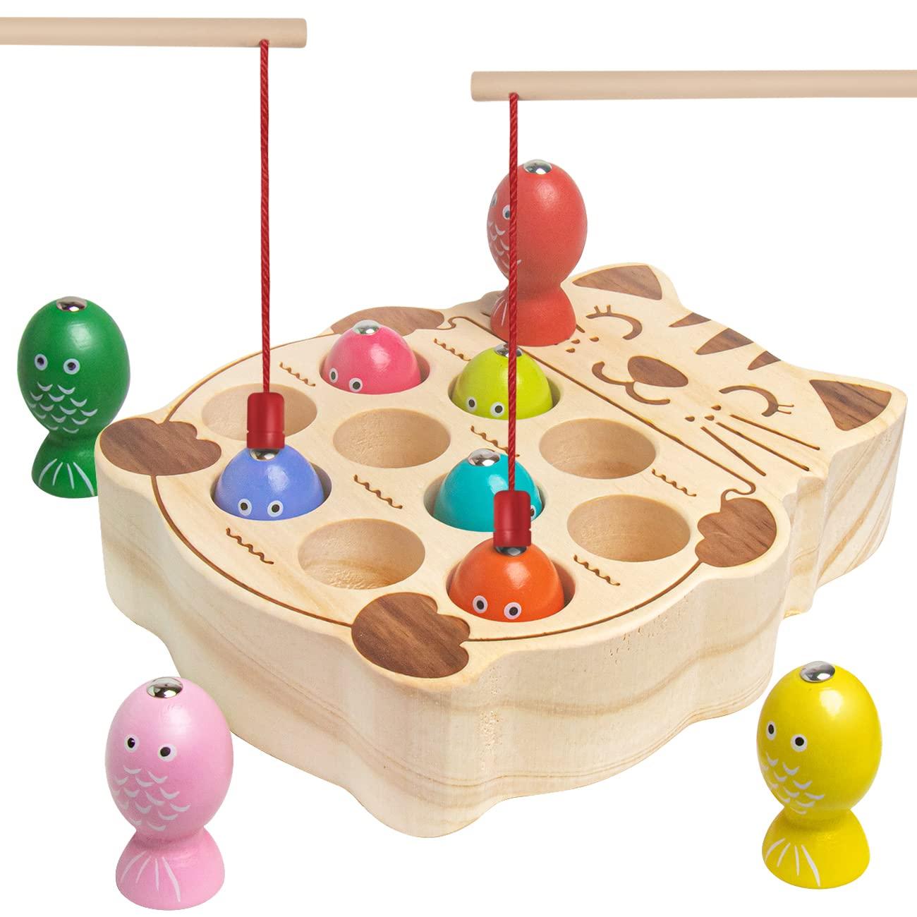 NAODONGLI Magnetic Fishing Game,Wooden Montessori Magnetic Fishing Toys for Toddlers,Preschool Education Learning Hand-Eye Cognition & Fine Motor Skill Birthday Gifts for 3 4 5 Years Old Kids Boys Girls